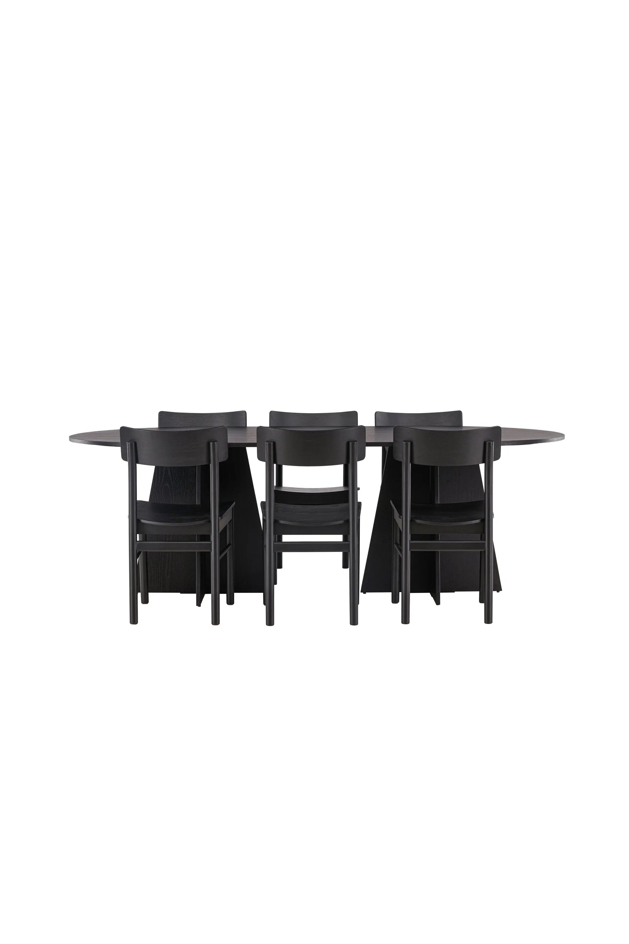 Elegantes Esszimmerset: Bootcut-Tisch (230x115 cm, schwarz) & 6 Montros-Stühle aus Birkenholz. Stilvoll & funktional.