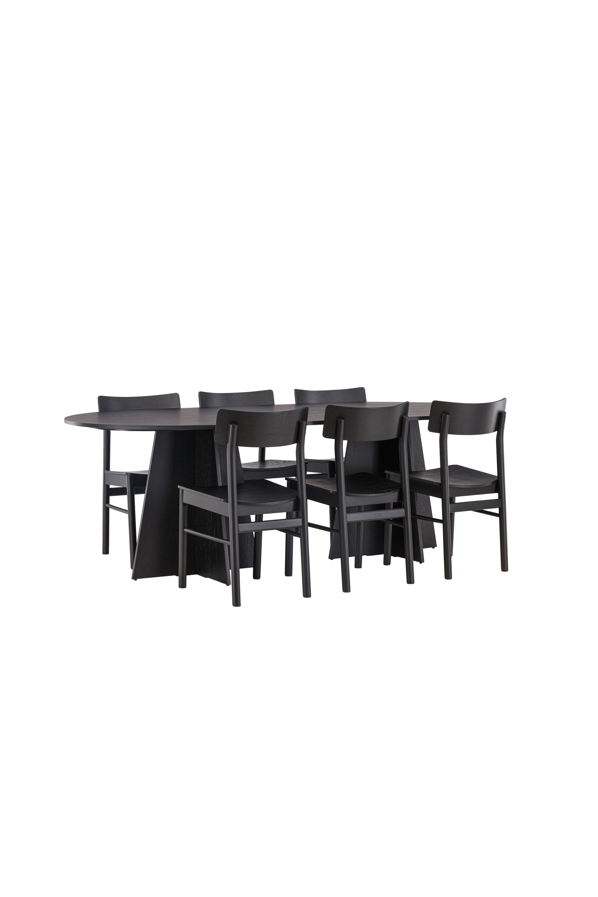 Bootcut Oval Esstisch + 6 x Montros Esszimmerstuhl in Schwarz präsentiert im Onlineshop von KAQTU Design AG. Esszimmerset ist von Venture Home