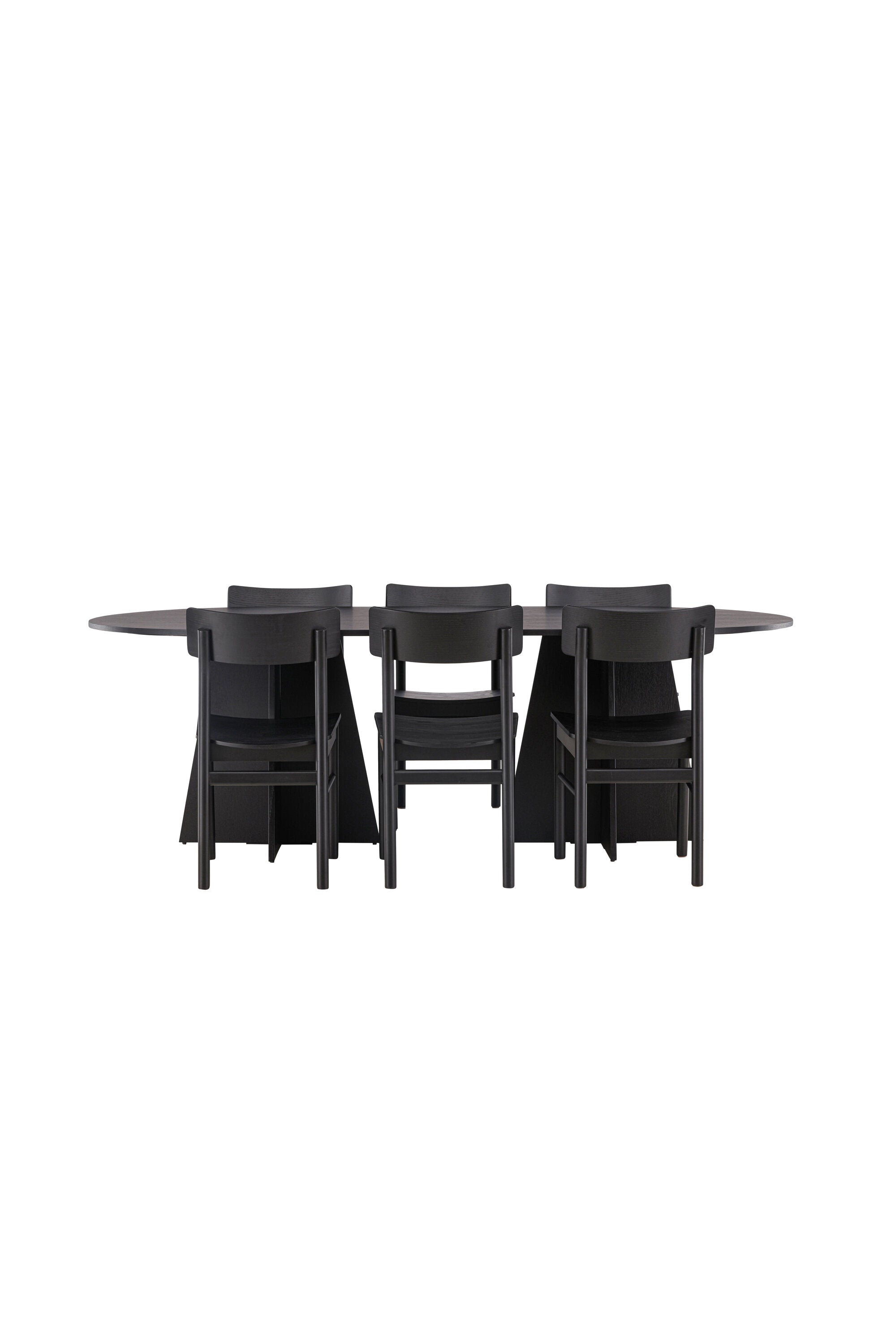 Bootcut Oval Esstisch + 6 x Montros Esszimmerstuhl in Schwarz präsentiert im Onlineshop von KAQTU Design AG. Esszimmerset ist von Venture Home