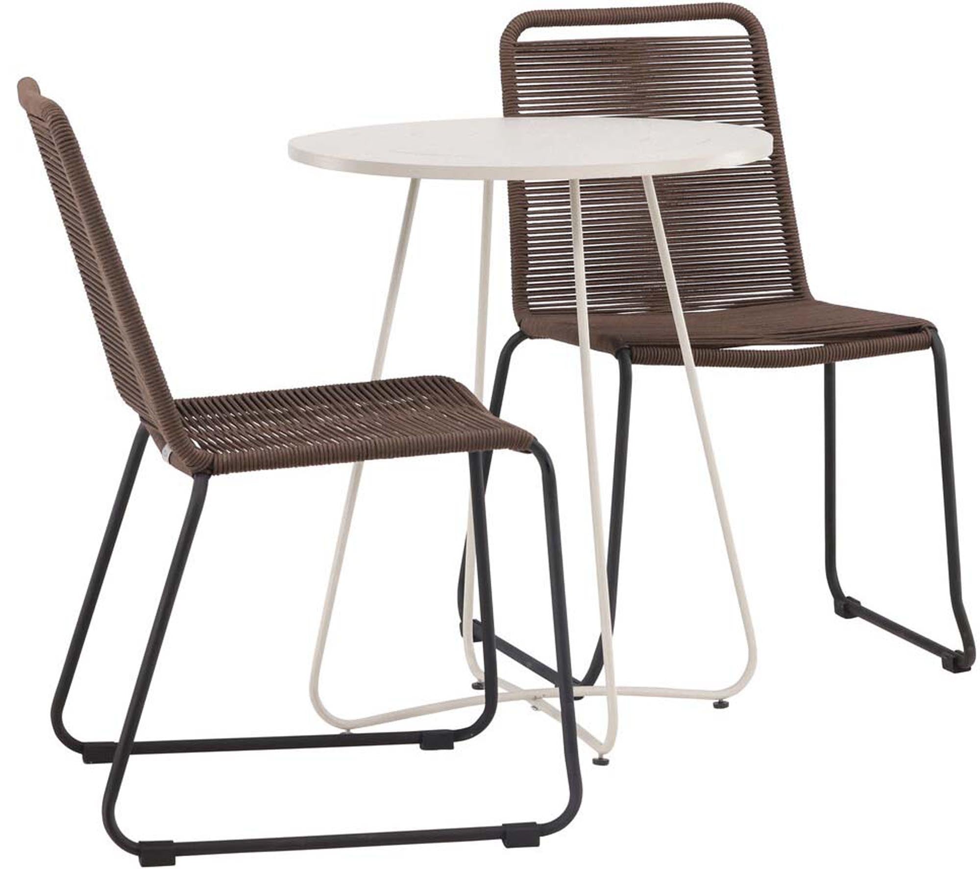 Elegantes Bacong Outdoor-Set mit rundem Lindos-Tisch (⌀60cm) und 2 Stühlen von Venture Home, ideal für Garten oder Balkon.