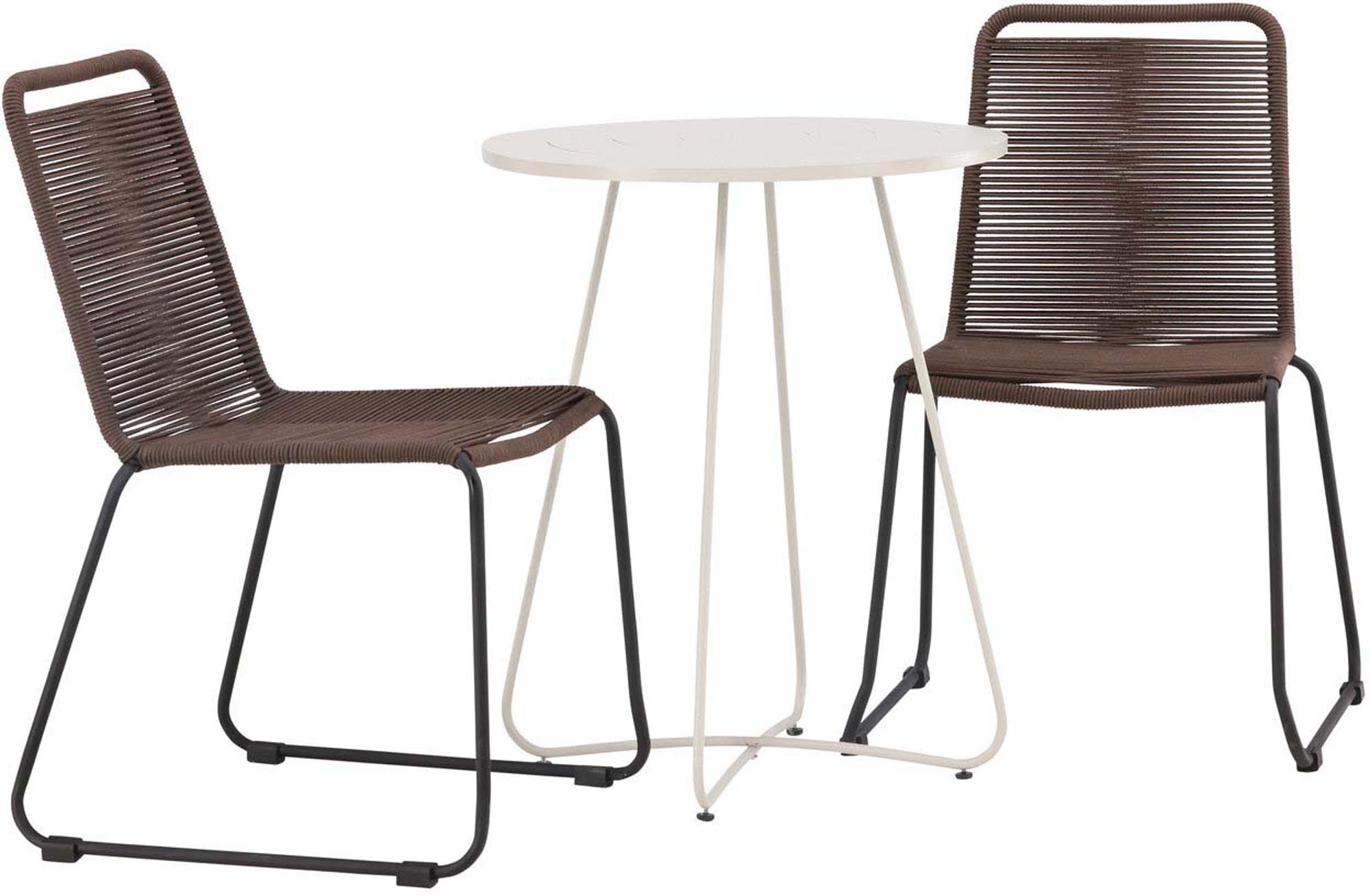 Stilvolles Bacong Outdoor-Set mit rundem Lindos-Tisch (⌀60cm) und 2 Stühlen von Venture Home, perfekt für Terrasse oder Balkon.