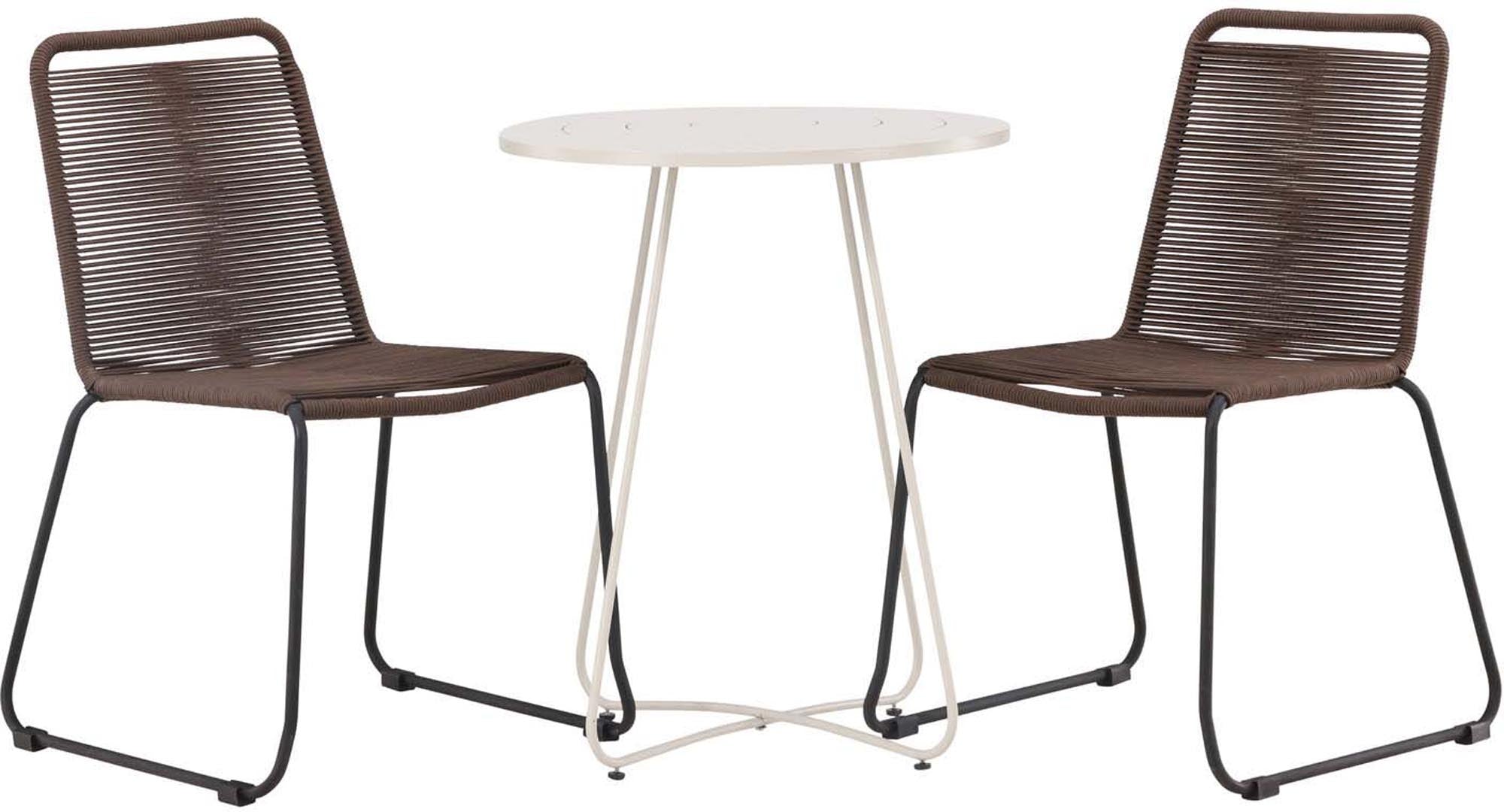 Elegantes Bacong Outdoor-Set mit rundem Lindos-Tisch (⌀60cm) und 2 Stühlen von Venture Home, ideal für Garten oder Balkon.