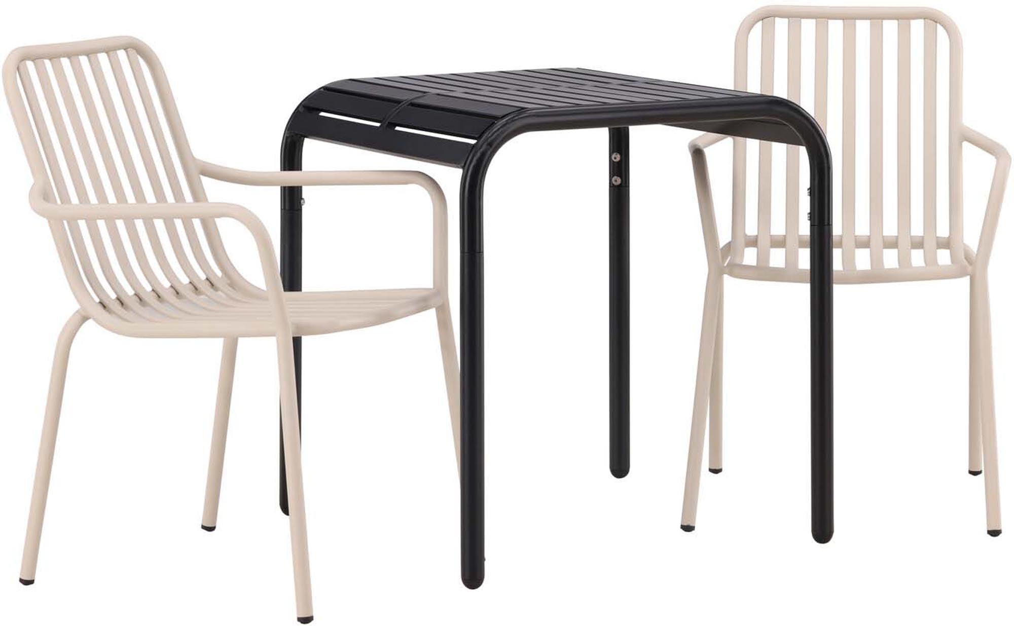 Stilvolles Borneo Gartentischset mit zwei Peking Stühlen – perfekt für entspannte Momente im Freien. Robust und ansprechend im Design.