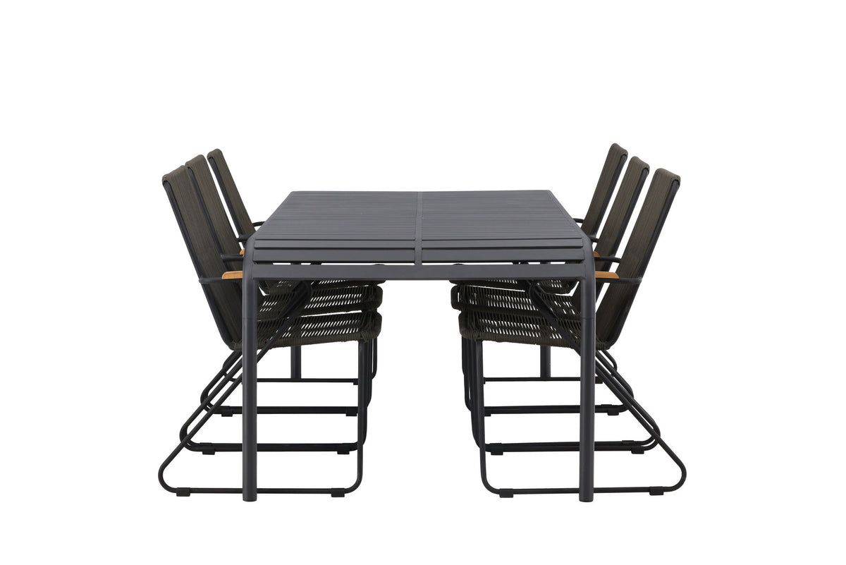 Borneo Outdoor-Tischset + Bois 200cm/6St. in Schwarz, Dunkelgrau präsentiert im Onlineshop von KAQTU Design AG. Gartentischset ist von Venture Home