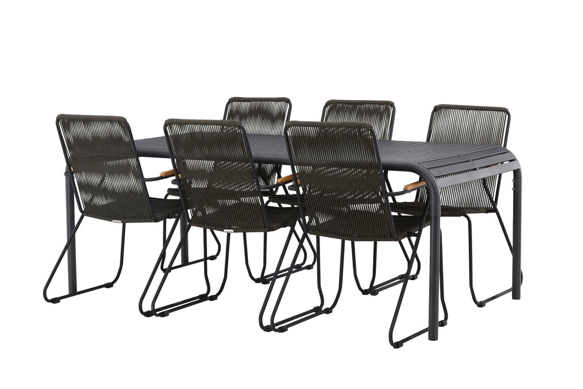 Borneo Outdoor-Tischset + Bois 200cm/6St. in Schwarz, Dunkelgrau präsentiert im Onlineshop von KAQTU Design AG. Gartentischset ist von Venture Home
