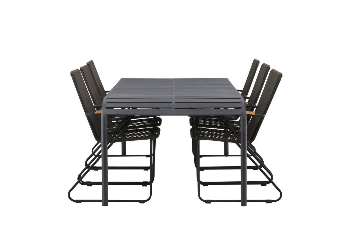 Borneo Outdoor-Tischset + Bois 200cm/6St. in Schwarz, Dunkelgrau präsentiert im Onlineshop von KAQTU Design AG. Gartentischset ist von Venture Home