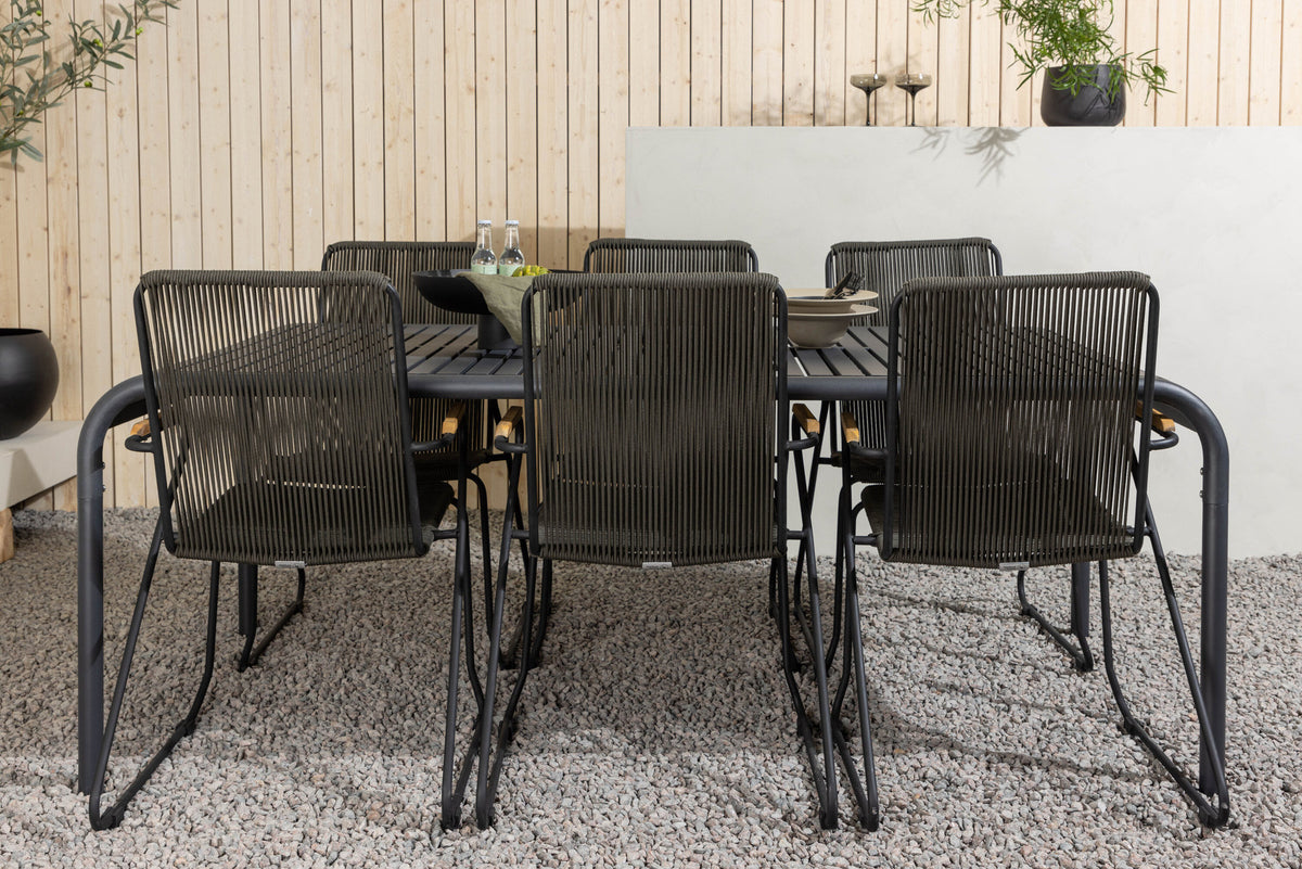 Borneo Outdoor-Tischset + Bois 200cm/6St. in Schwarz, Dunkelgrau präsentiert im Onlineshop von KAQTU Design AG. Gartentischset ist von Venture Home