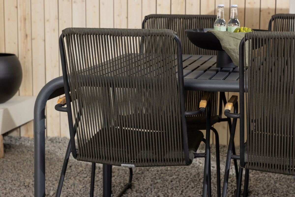 Borneo Outdoor-Tischset + Bois 200cm/6St. in Schwarz, Dunkelgrau präsentiert im Onlineshop von KAQTU Design AG. Gartentischset ist von Venture Home