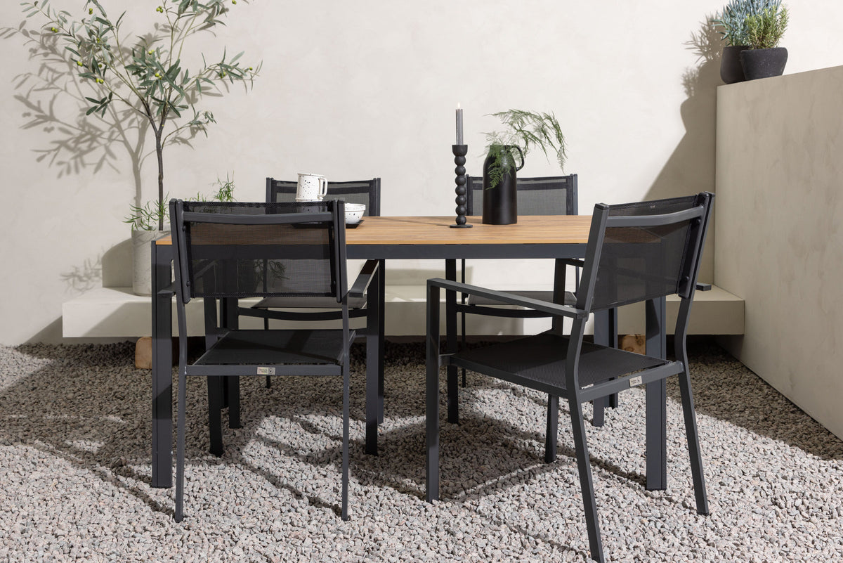 Break Outdoor-Tischset + Copacabana 150cm/4St. in Schwarz / Natur präsentiert im Onlineshop von KAQTU Design AG. Gartentischset ist von Venture Home