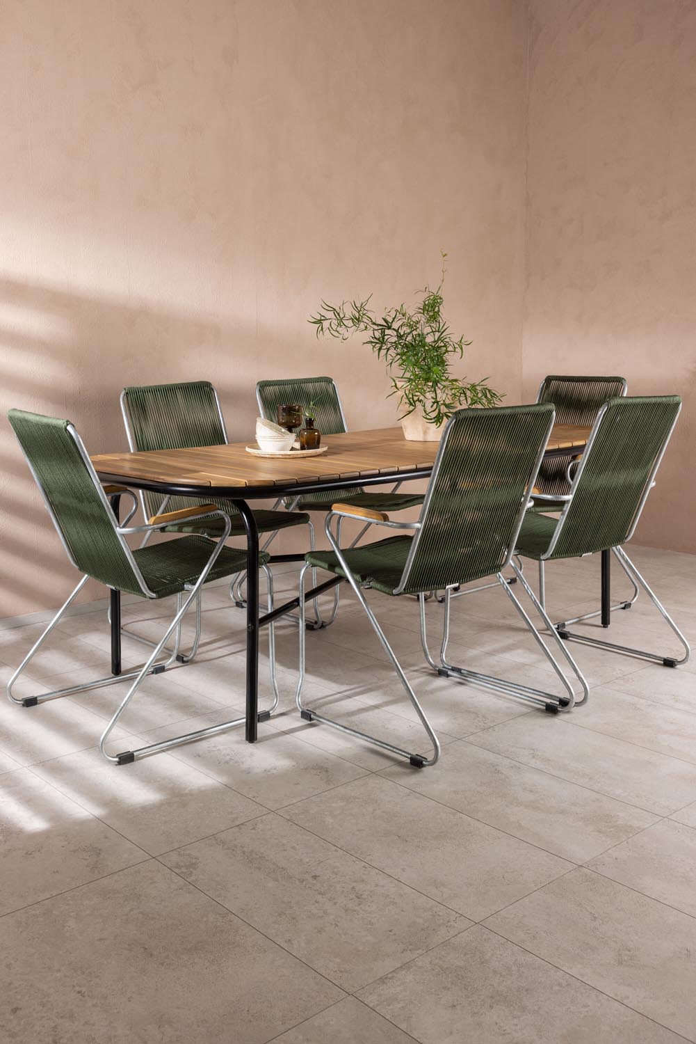 Holmbeck Outdoor-Tischset Bois 200cm/6St. in Grün, Silber präsentiert im Onlineshop von KAQTU Design AG. Gartentischset ist von Venture Home