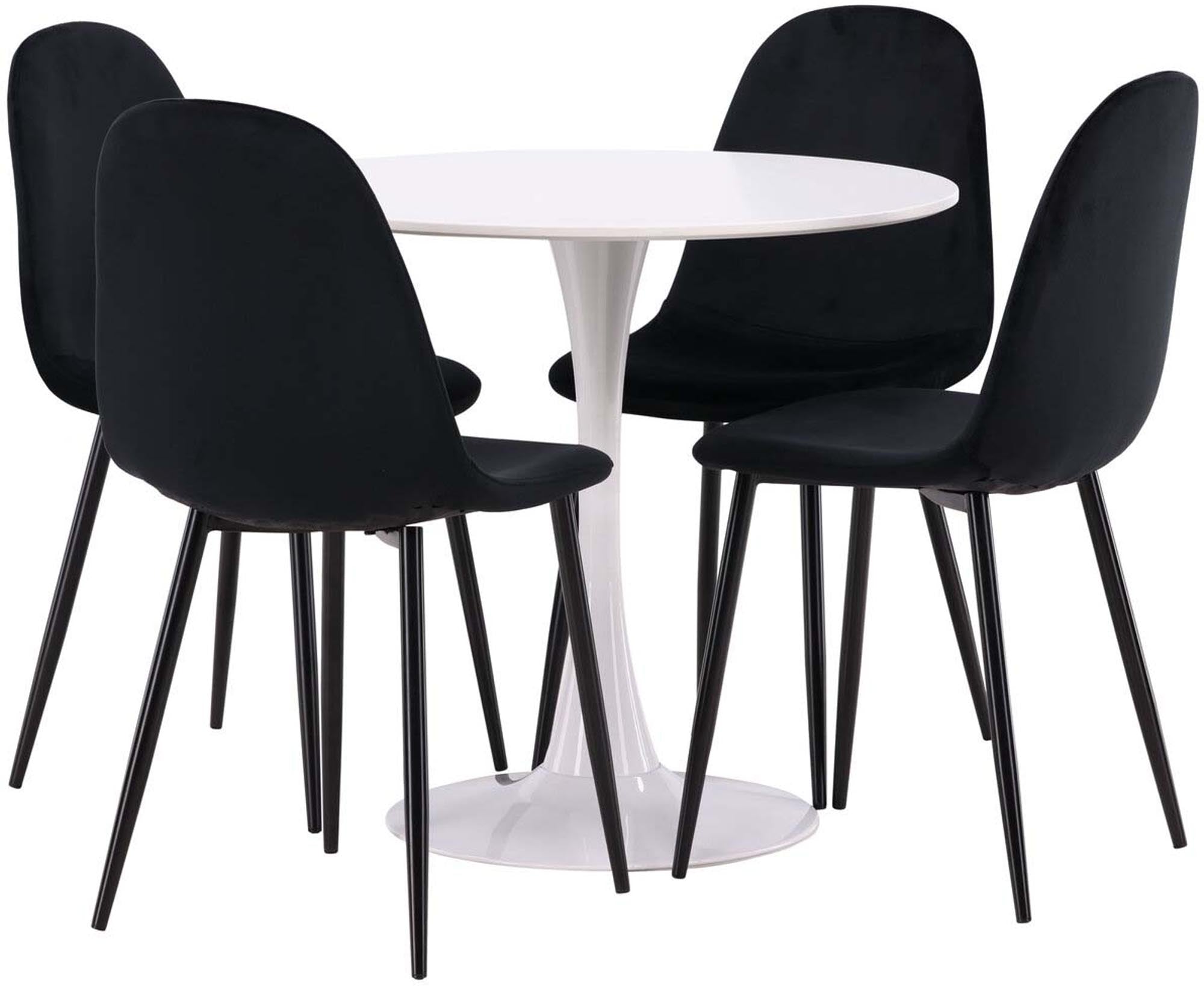 Entdecken Sie das Hamden Esszimmerset mit 80 cm Tisch und 4 stilvollen Polar Stühlen. Ideal für gemütliche Mahlzeiten und modernes Ambiente.