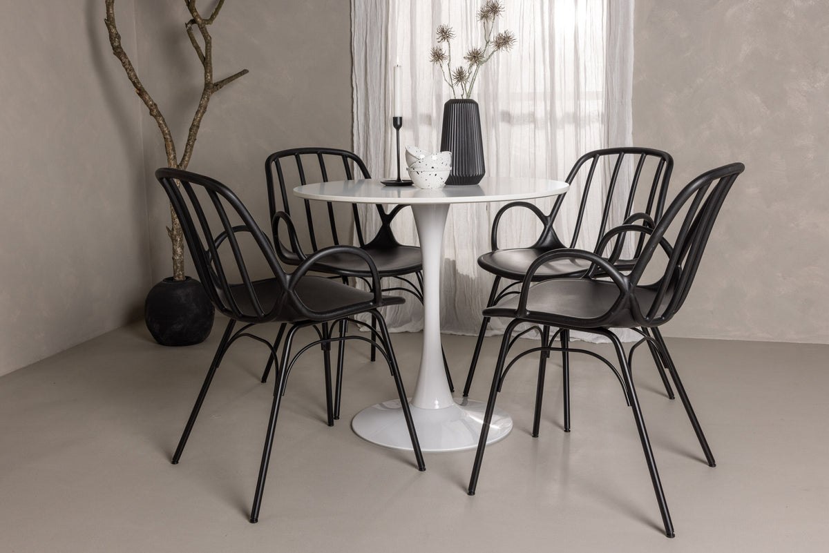 Hamden Esszimmerset + Dyrön ⌀80cm/4St. in Schwarz präsentiert im Onlineshop von KAQTU Design AG. Esszimmerset ist von Venture Home