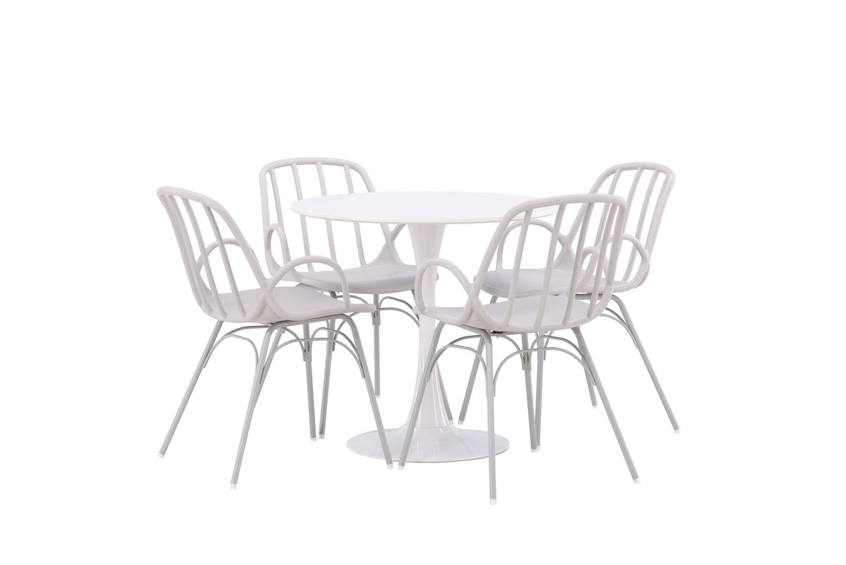 Hamden Esszimmerset + Dyrön ⌀80cm/4St. in Greige präsentiert im Onlineshop von KAQTU Design AG. Esszimmerset ist von Venture Home