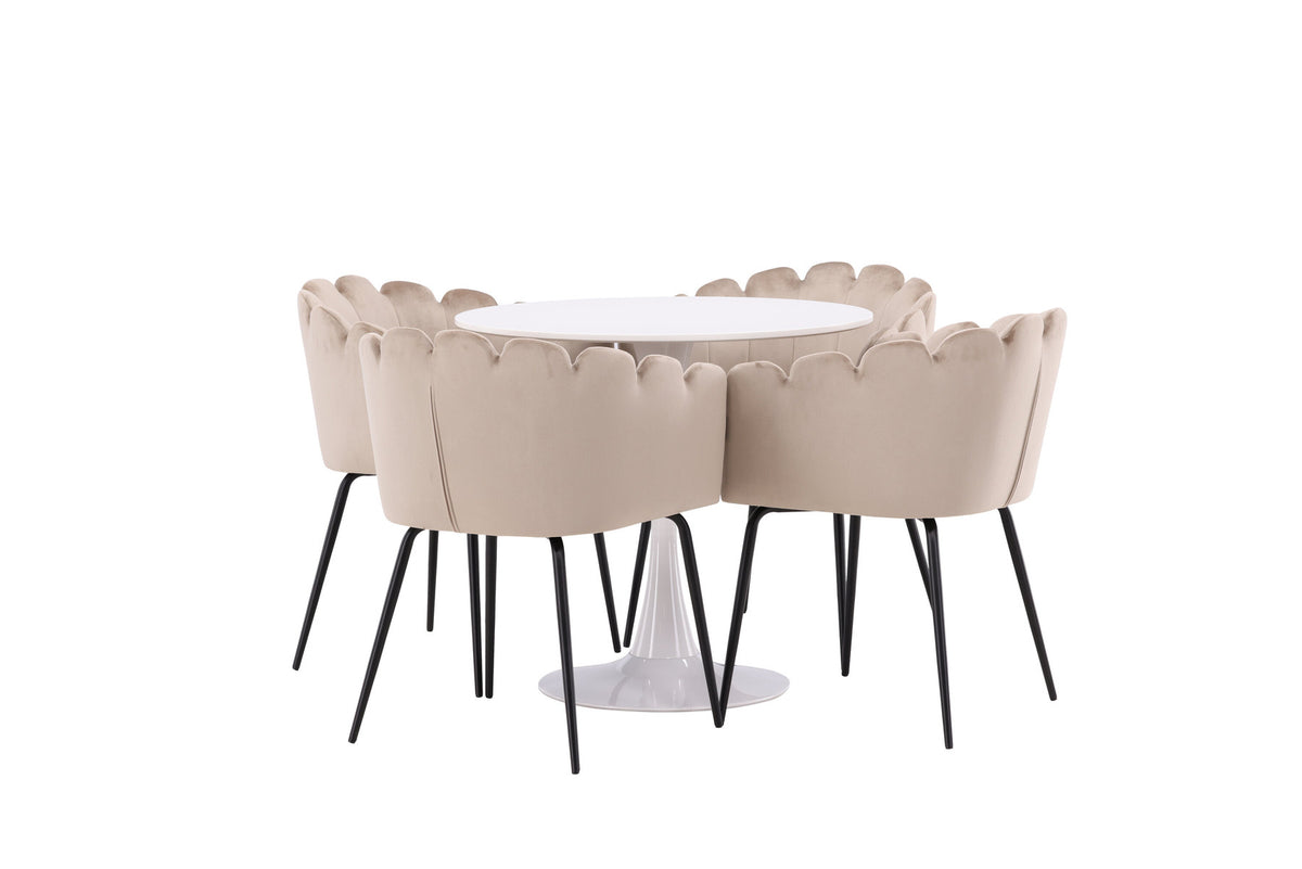 Hamden Esszimmerset + Limhamn ⌀80cm/4St. in Beige präsentiert im Onlineshop von KAQTU Design AG. Esszimmerset ist von Venture Home