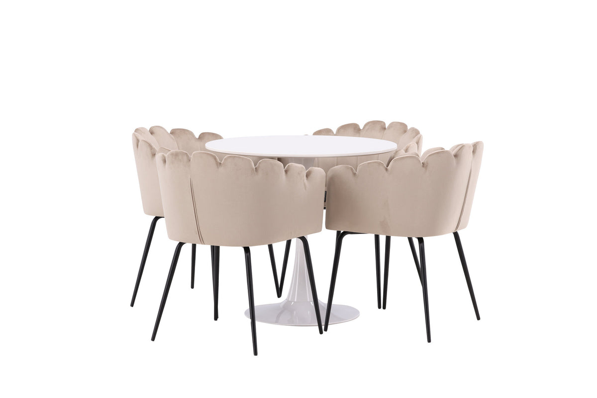 Hamden Esszimmerset + Limhamn ⌀80cm/4St. in Beige präsentiert im Onlineshop von KAQTU Design AG. Esszimmerset ist von Venture Home