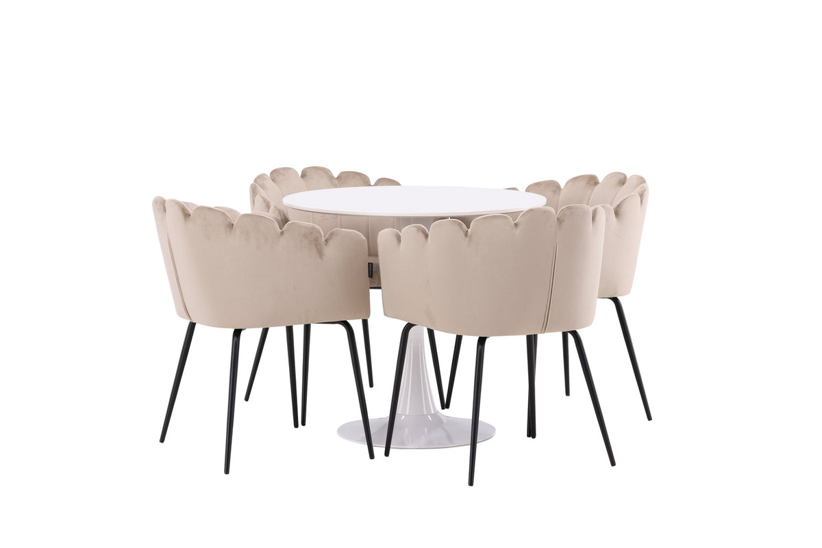 Hamden Esszimmerset + Limhamn ⌀80cm/4St. in Beige präsentiert im Onlineshop von KAQTU Design AG. Esszimmerset ist von Venture Home