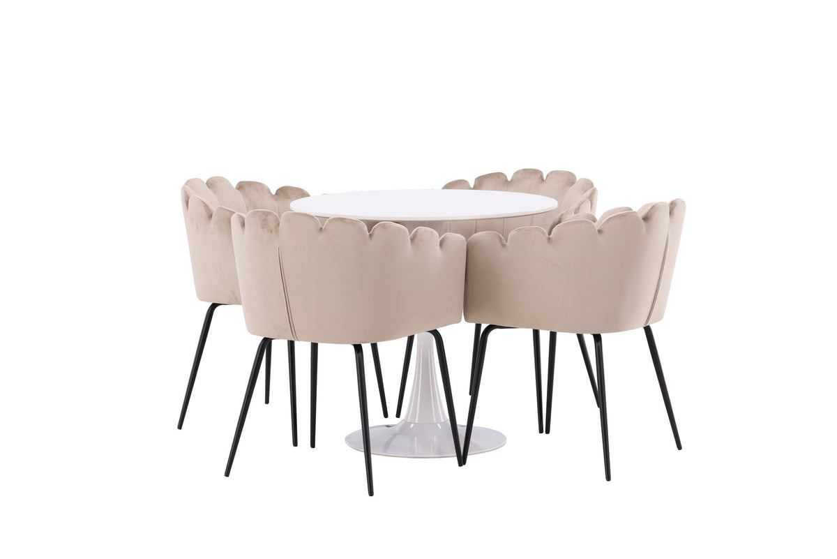 Hamden Esszimmerset + Limhamn ⌀80cm/4St. in Beige präsentiert im Onlineshop von KAQTU Design AG. Esszimmerset ist von Venture Home