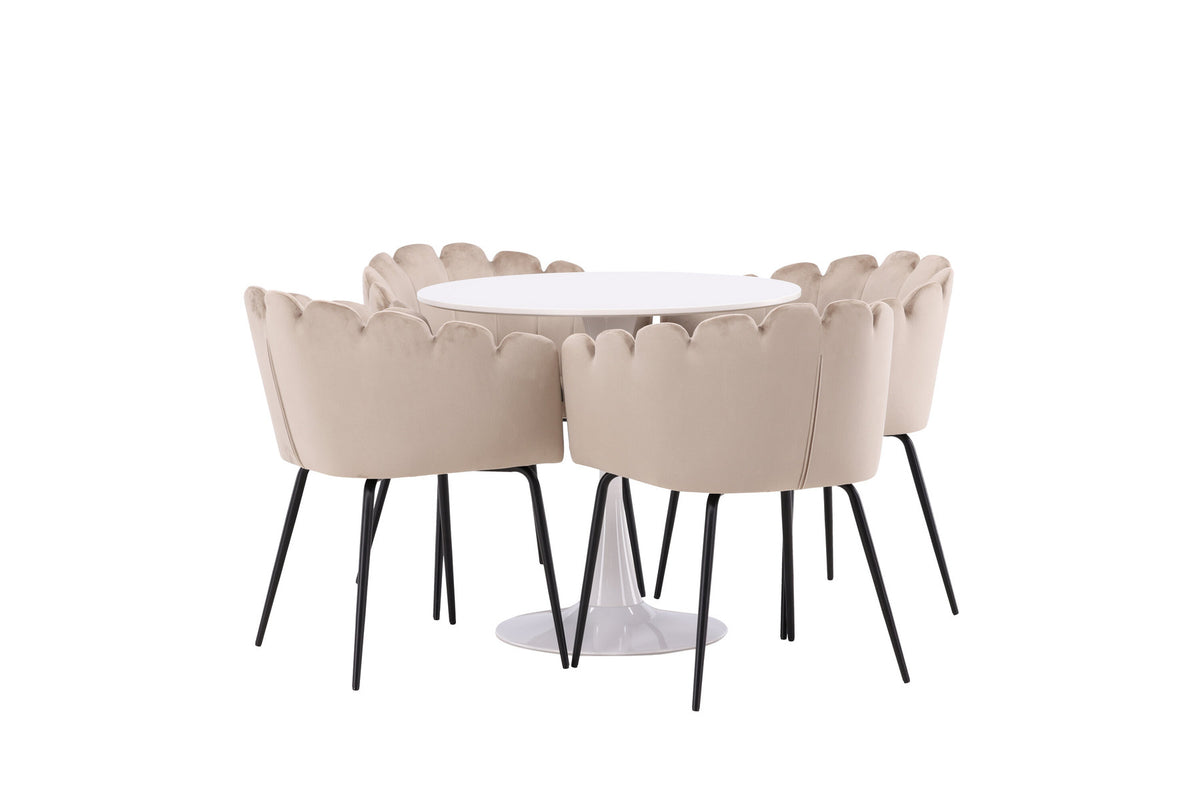 Hamden Esszimmerset + Limhamn ⌀80cm/4St. in Beige präsentiert im Onlineshop von KAQTU Design AG. Esszimmerset ist von Venture Home