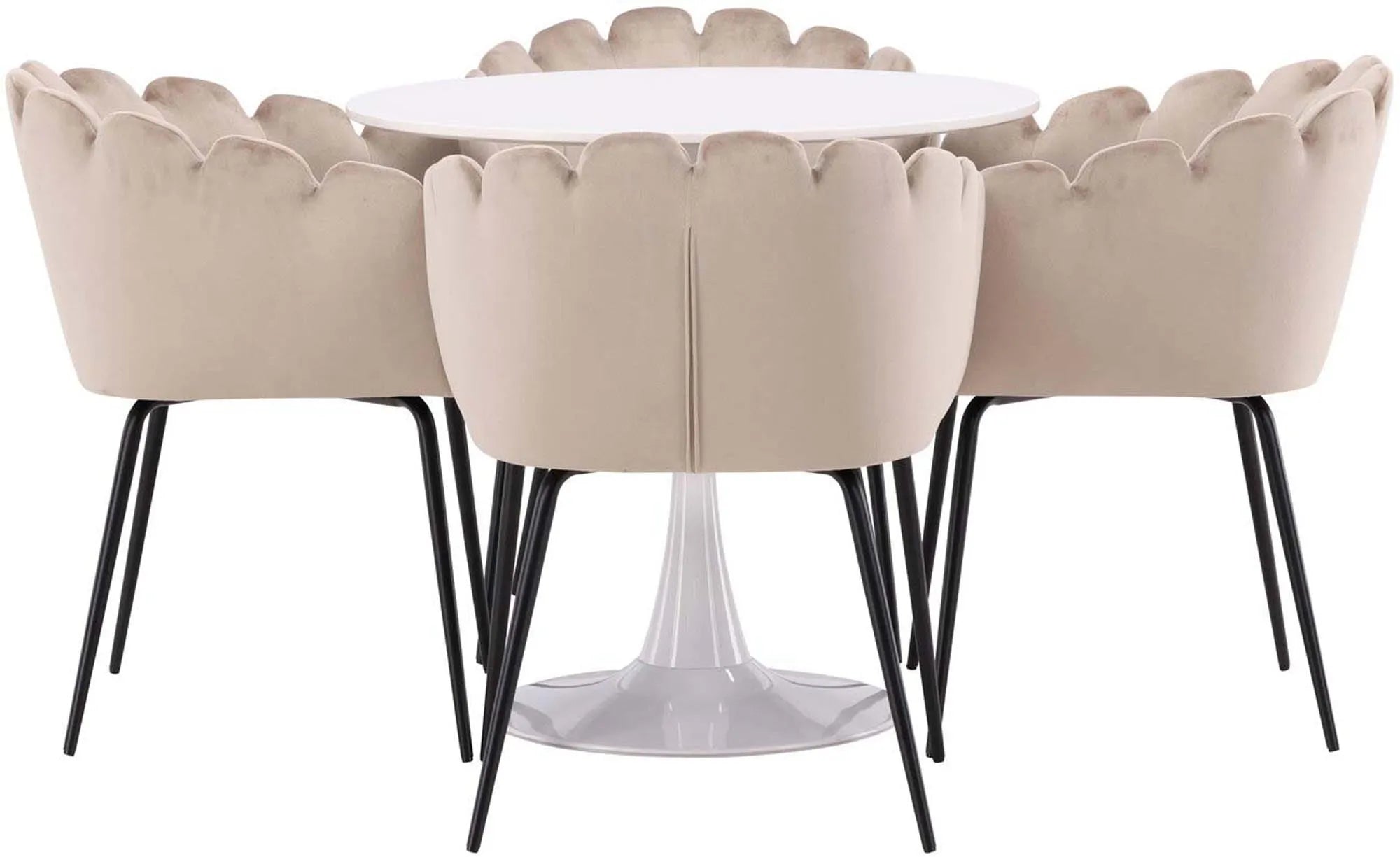 Elegantes Hamden Esszimmerset: 80cm Tisch, 4 Limhamn-Stühle, stilvoller Polyestersamt, pflegeleicht, ideal für kleine Räume.
