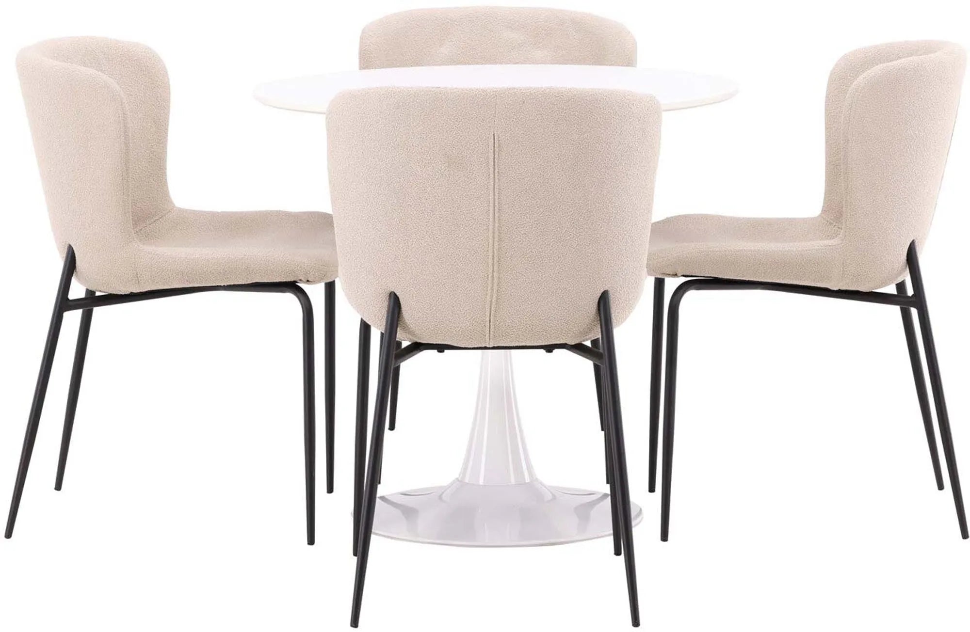 Stilvolles Hamden Esszimmerset: Runder Tisch (80cm) & 4 Modesto-Stühle in Boucle-Beige. Perfekt für moderne Eleganz & Komfort.