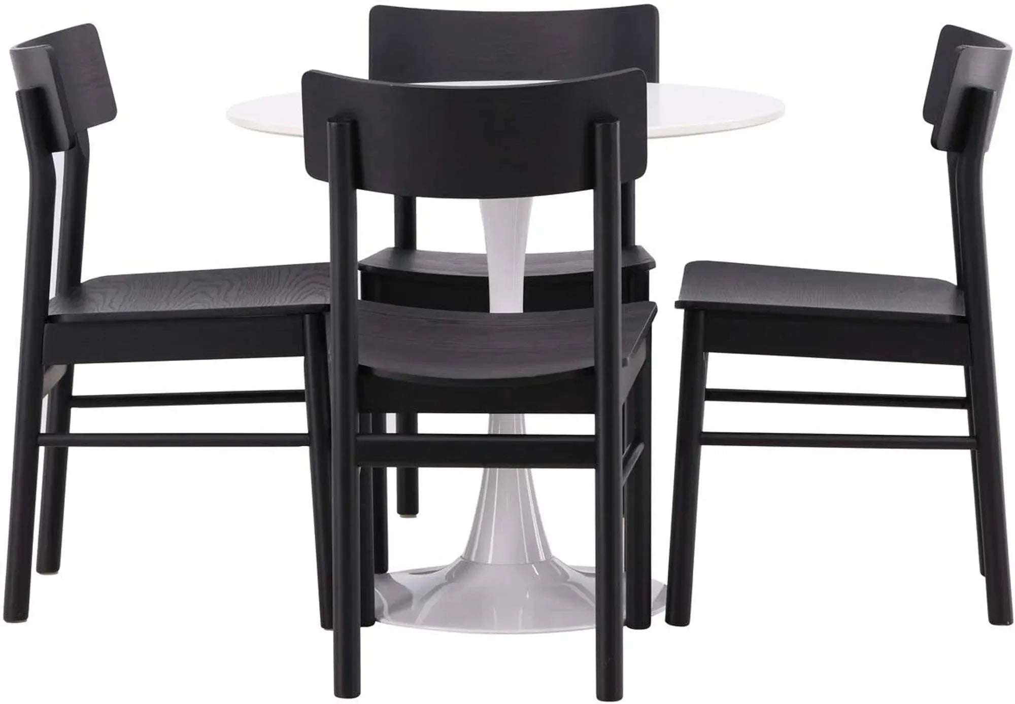 Stilvolles Hamden Esszimmerset: Runder Tisch (80cm) & 4 Montros-Stühle, weiß & schwarz, für gesellige Abende.