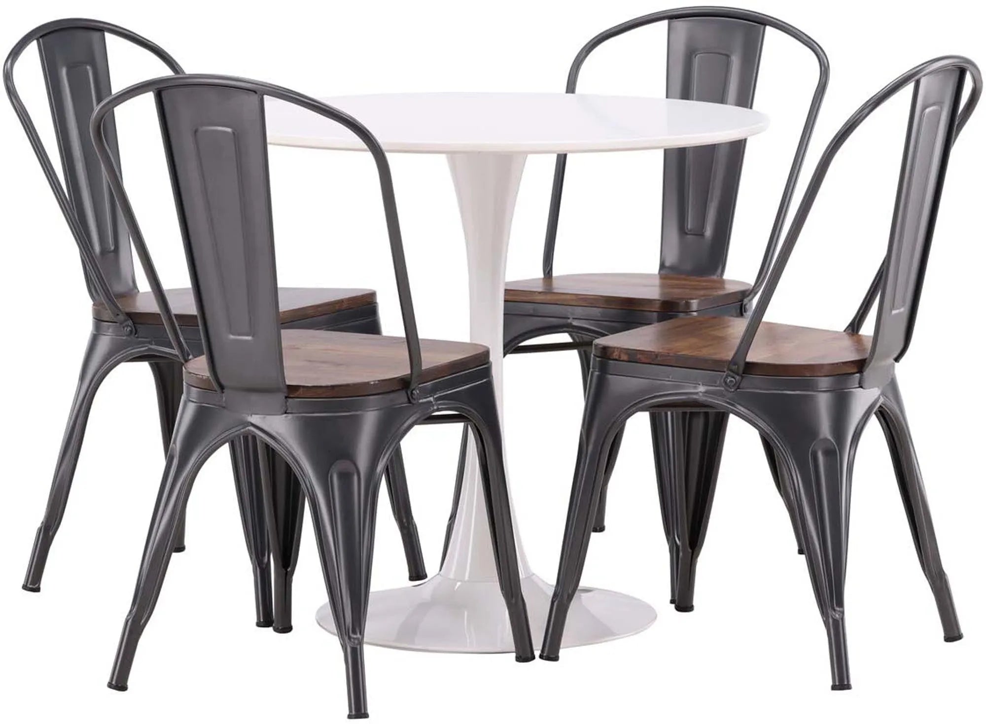 Modernes Esszimmerset Hamden mit rundem Tempe Tisch und 4 Stühlen.