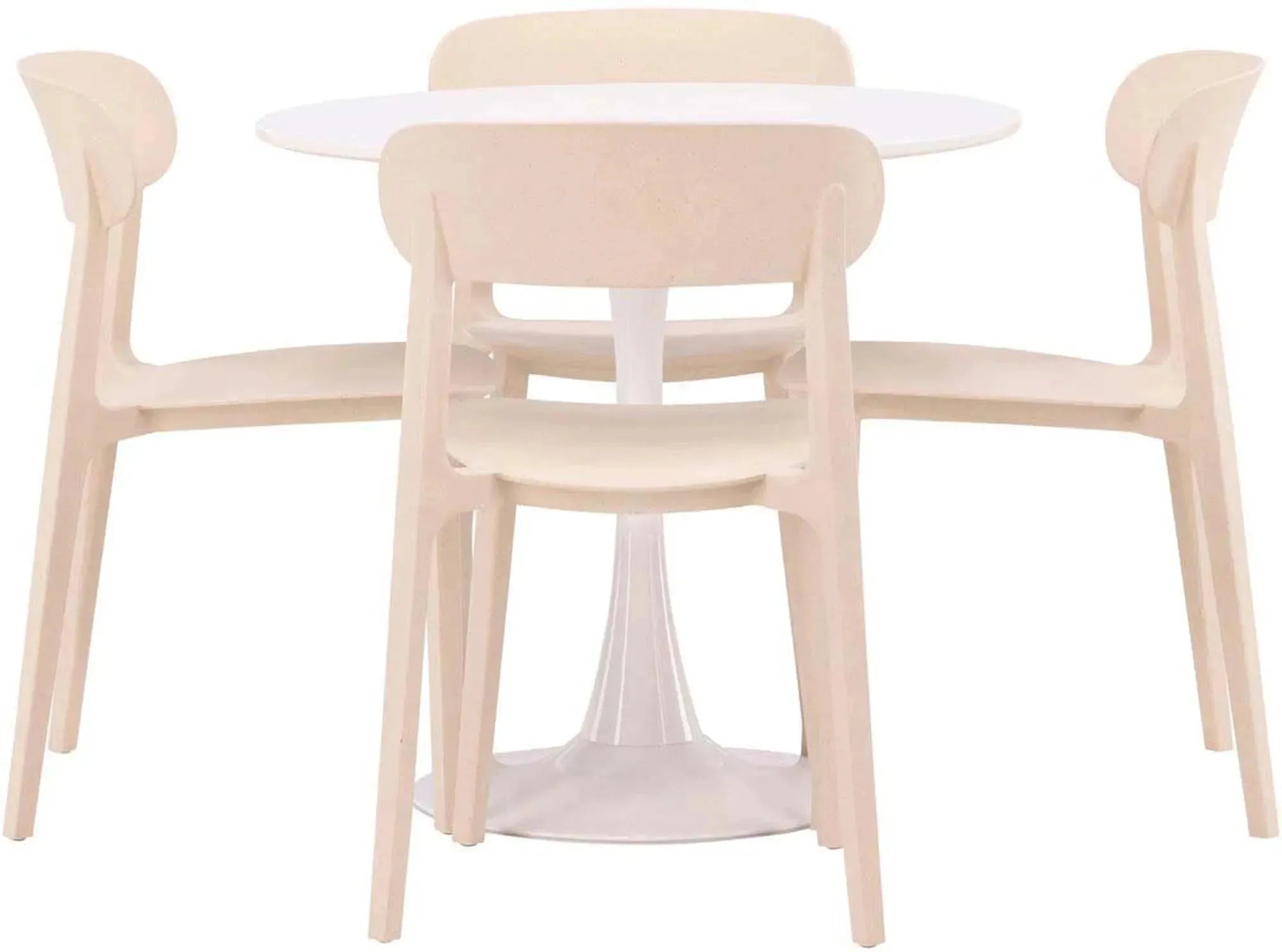 Elegantes Hamden Esszimmerset mit weißem Tisch (Ø80cm) und 4 komfortablen Åstol-Stühlen. Stilvoll, funktional, zeitlos.
