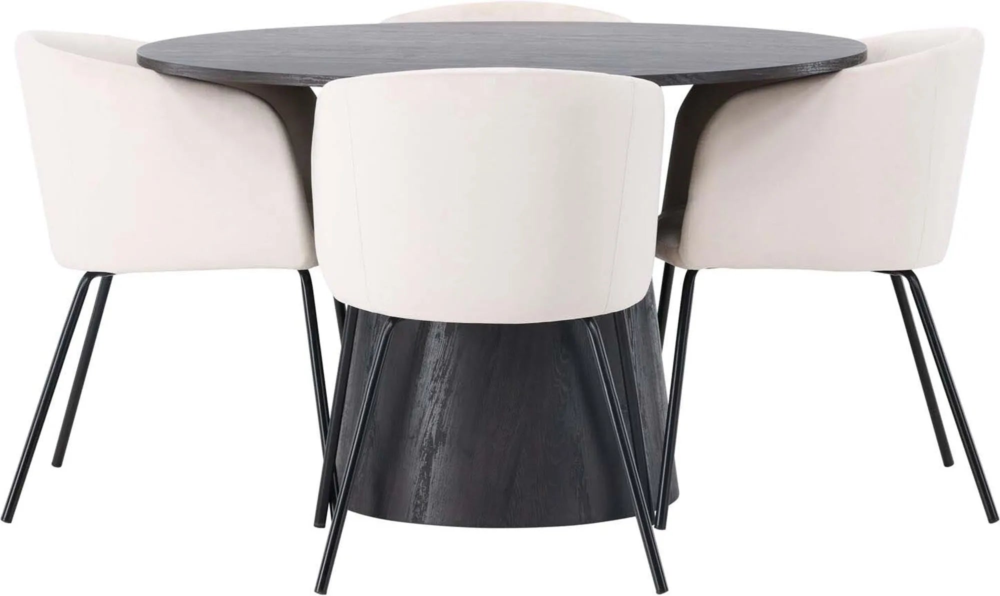 Elegantes Esszimmerset Lanzo: Runder Tisch mit 4 modernen Stühlen.
