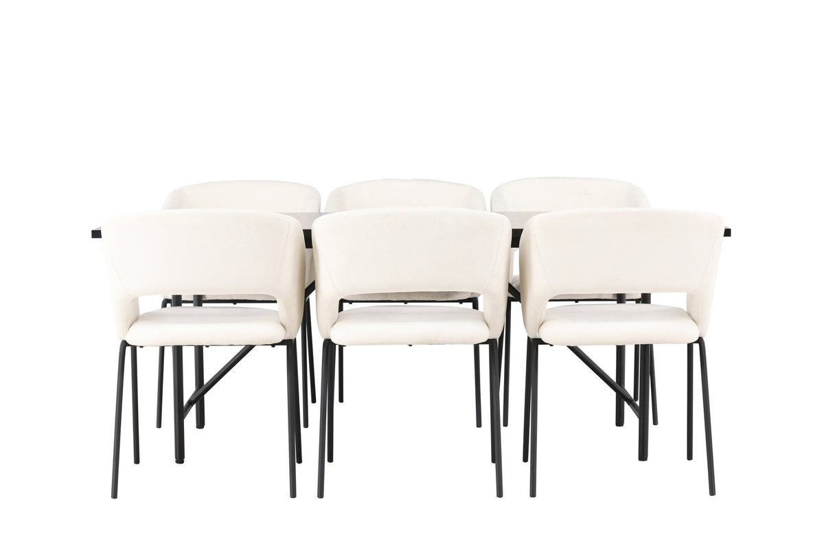 Astrid Esszimmerset + Day 200cm/6St. in Schwarz, gebrochenes Weiss präsentiert im Onlineshop von KAQTU Design AG. Esszimmerset ist von Venture Home