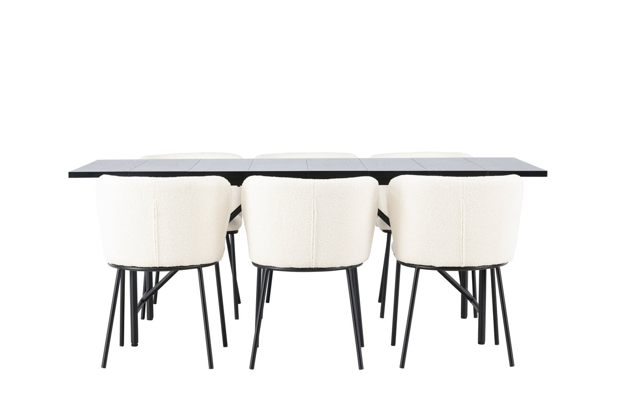 Astrid Esszimmerset + Edina 200cm/6St. in Schwarz-Weiss präsentiert im Onlineshop von KAQTU Design AG. Esszimmerset ist von Venture Home