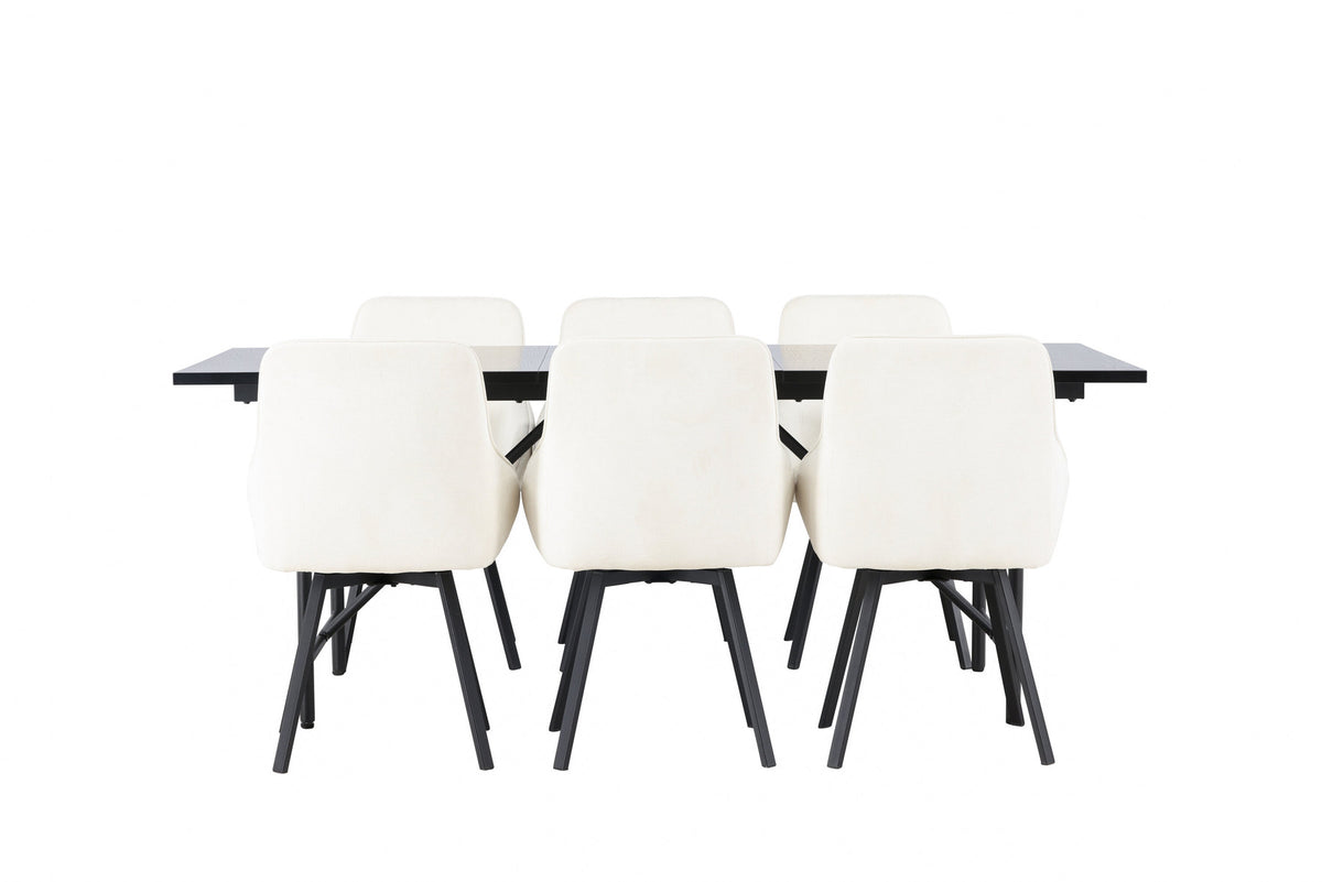 Astrid Esszimmerset + Rosie 200cm/6St. in Beige, Schwarz präsentiert im Onlineshop von KAQTU Design AG. Esszimmerset ist von Venture Home
