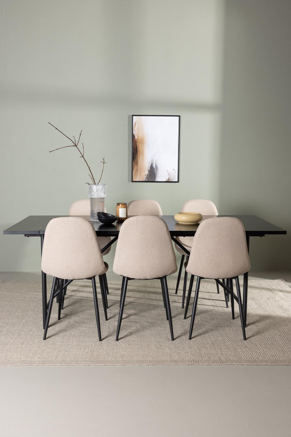 Astrid Esszimmerset + Polar 200cm/6St. in Beige, Schwarz präsentiert im Onlineshop von KAQTU Design AG. Esszimmerset ist von Venture Home