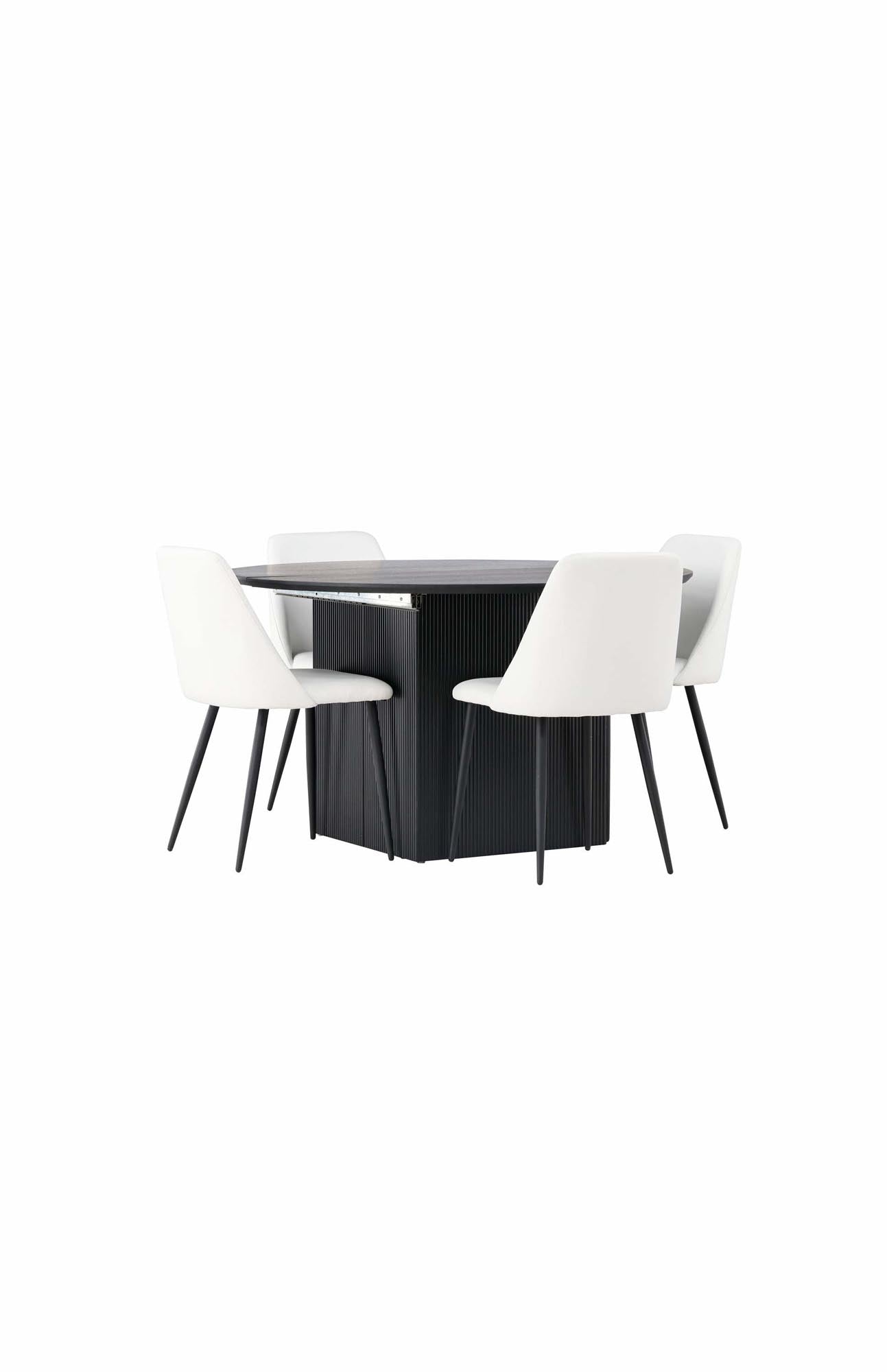 Stilvolles Matilda Esszimmerset mit runden Tisch (130cm) und 4 gepolsterten Stühlen. Ideal für moderne Essbereiche und gesellige Anlässe.