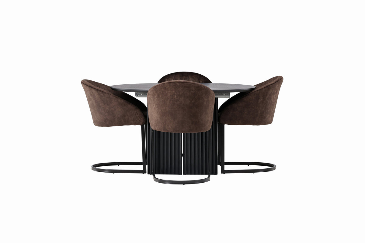 Matilda Esszimmerset + Evening ⌀130cm/4St. in Schwarz Braun präsentiert im Onlineshop von KAQTU Design AG. Esszimmerset ist von Venture Home