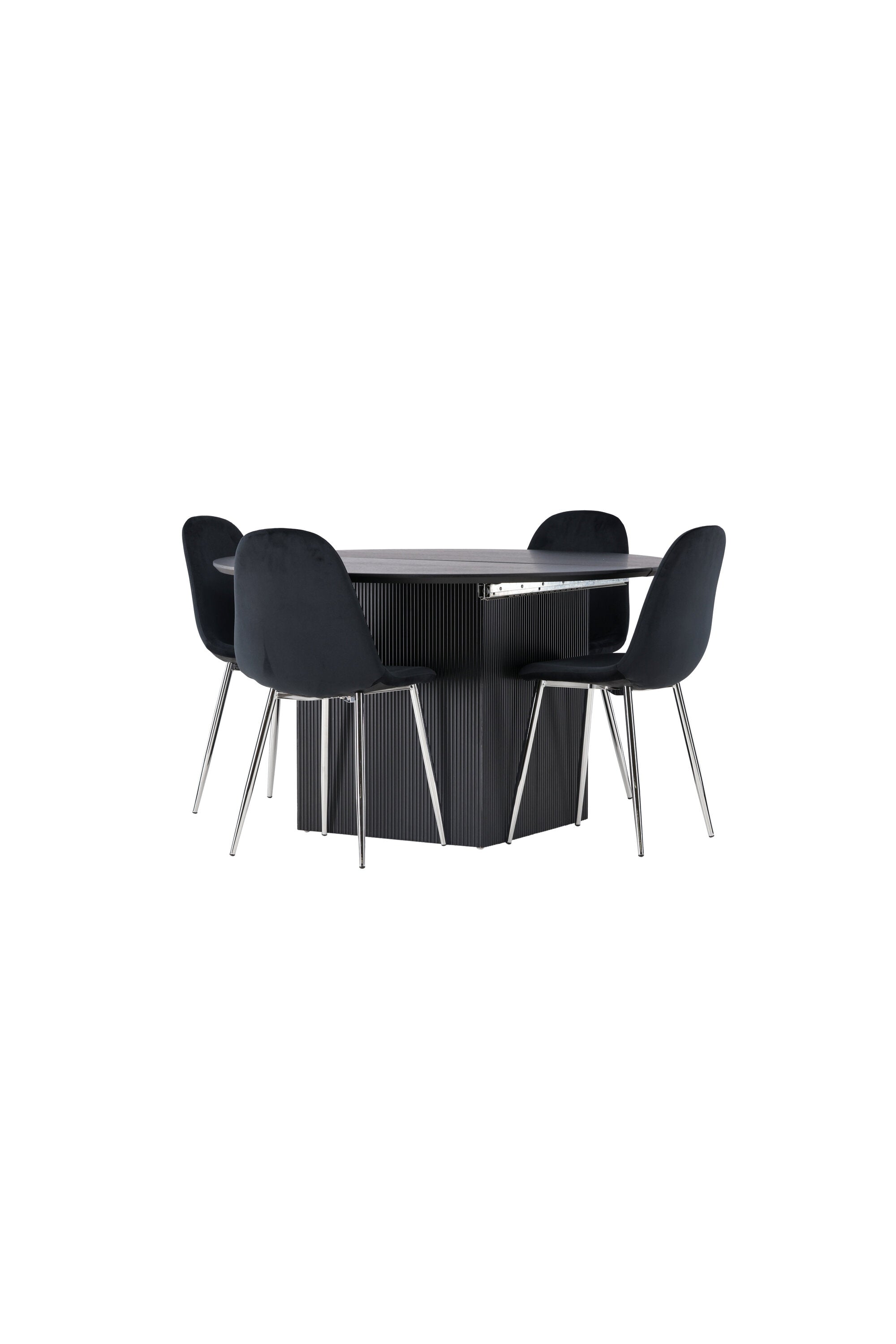 Matilda Esszimmerset + Polar ⌀130cm/4St. in Schwarzes Silber präsentiert im Onlineshop von KAQTU Design AG. Esszimmerset ist von Venture Home