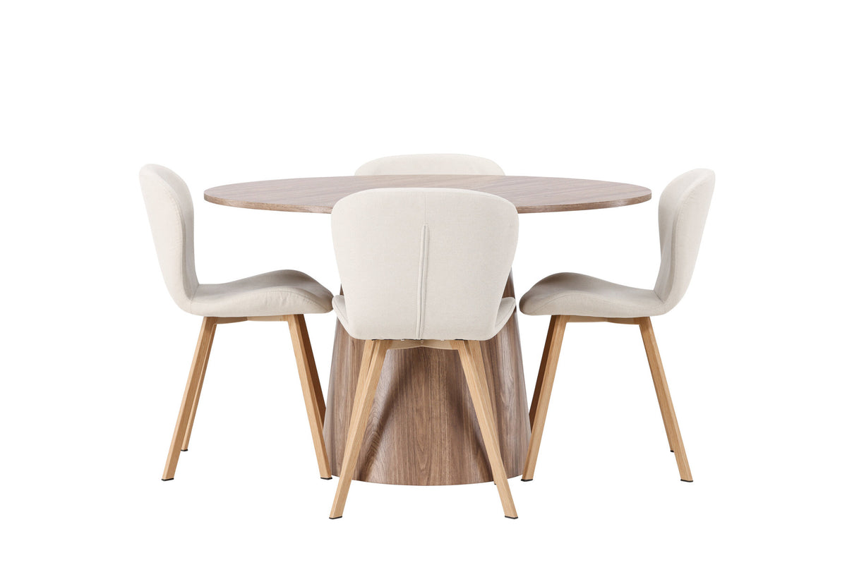 Lanzo Esszimmerset + Lilja ⌀120cm/4St. in Beige, Natur präsentiert im Onlineshop von KAQTU Design AG. Esszimmerset ist von Venture Home