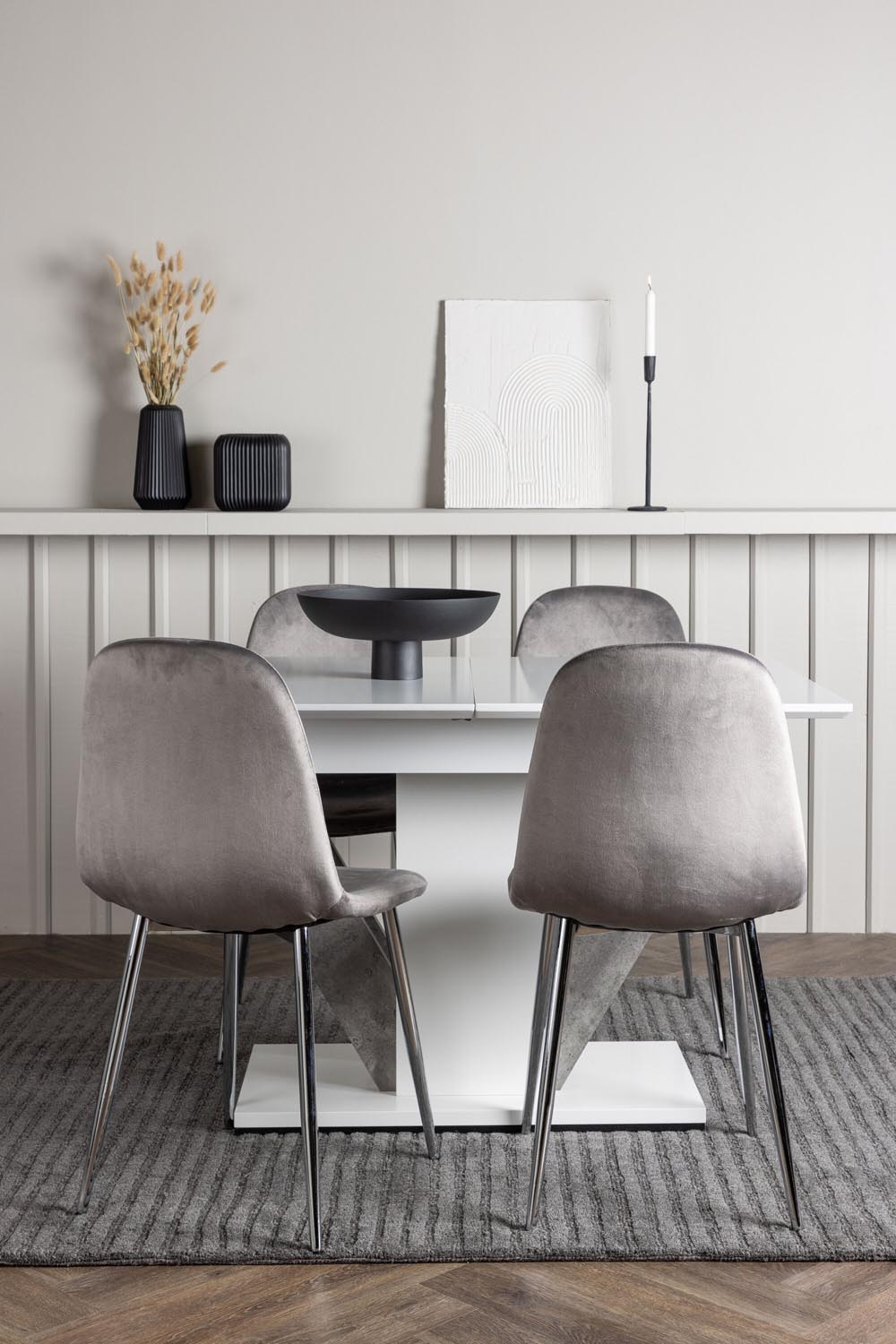 Disa Esszimmerset ausziehbar + Eva 120cm/4St. in Hellgrau, Silber präsentiert im Onlineshop von KAQTU Design AG. Esszimmerset ist von Venture Home