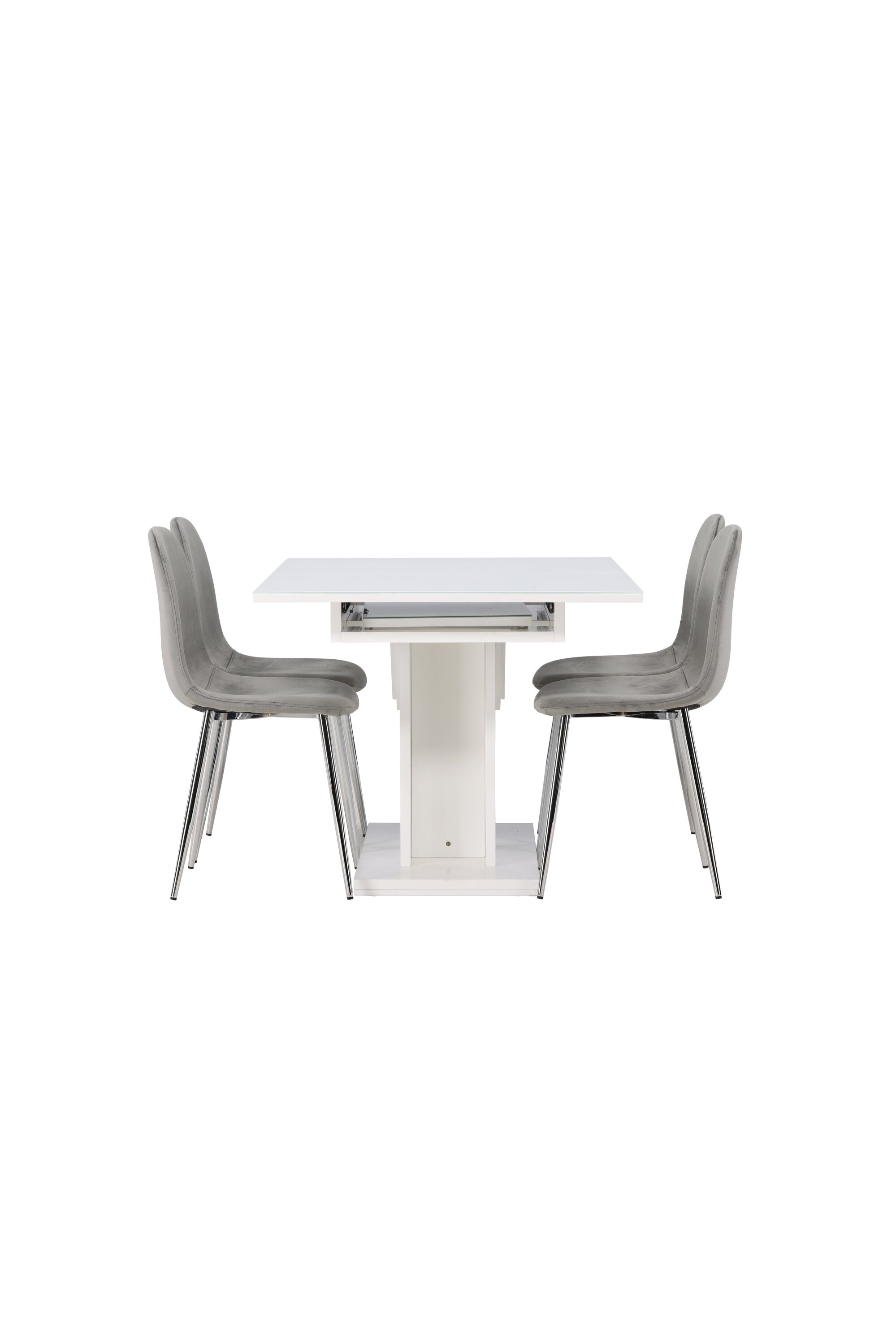 Pluto Esszimmerset ausziehbar + Eva 120cm/4St. in Hellgrau, Silber präsentiert im Onlineshop von KAQTU Design AG. Esszimmerset ist von Venture Home