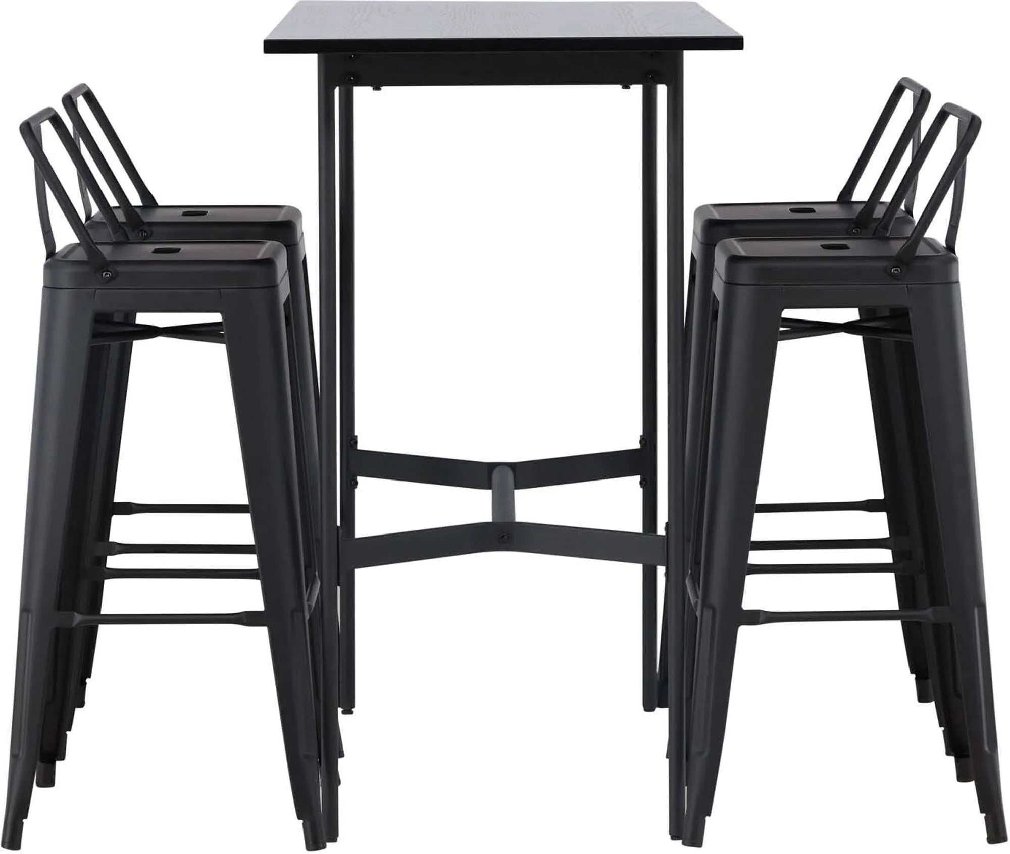 Elegantes Barset Rax + Tempe: Modernes Design, robuste MDF-Tischplatte, stilvolle Tempe-Hocker, ideal für gesellige Abende.