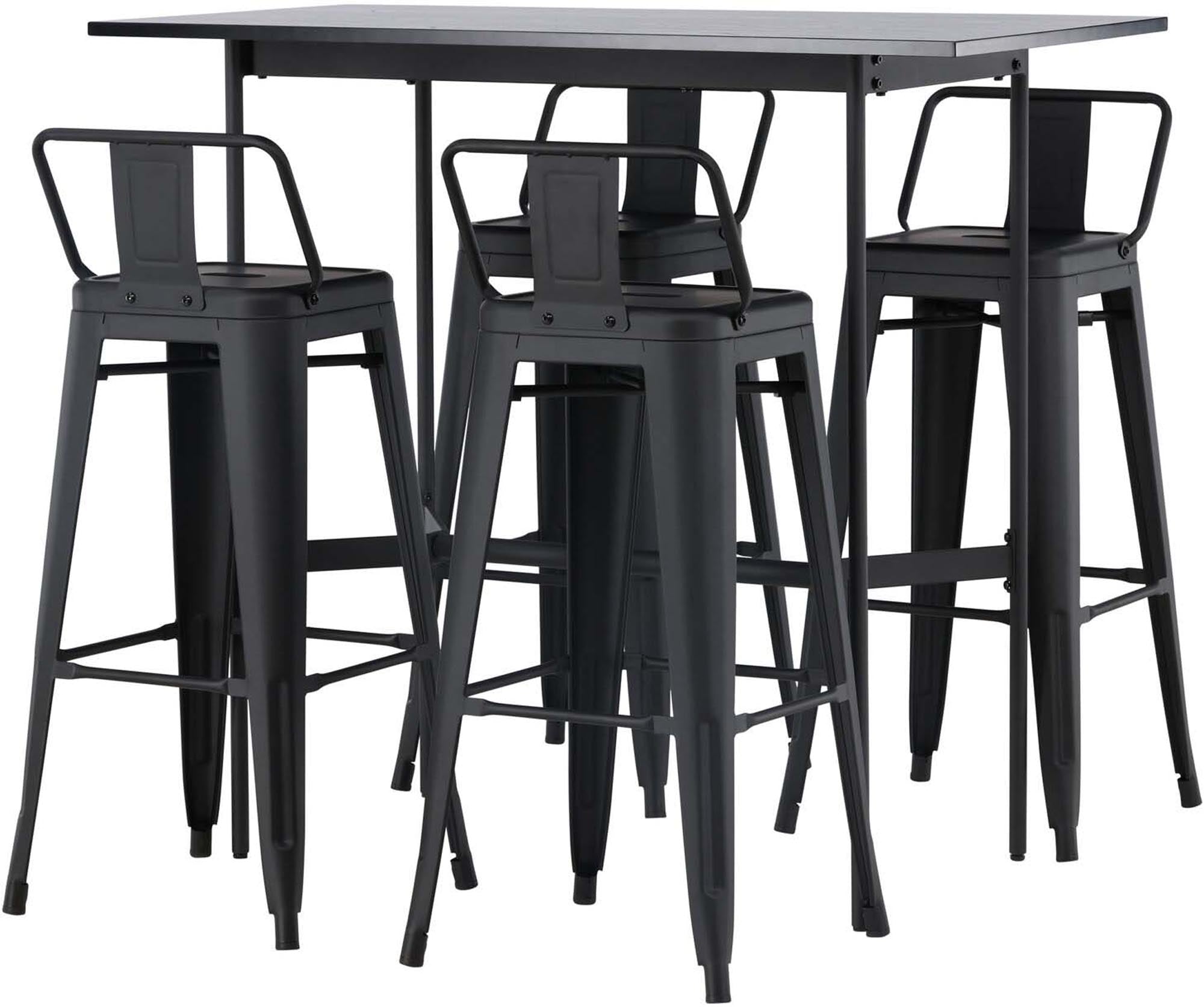 Elegantes Barset Rax + Tempe: Modernes Design, robuste MDF-Tischplatte, stilvolle Tempe-Hocker, ideal für gesellige Abende.
