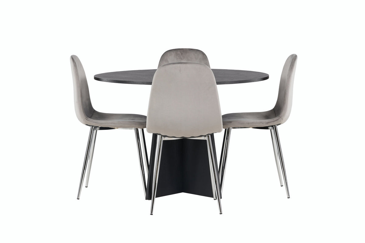 Bootcut Esszimmerset + Eva ⌀110cm/4St. in Hellgrau, Silber präsentiert im Onlineshop von KAQTU Design AG. Esszimmerset ist von Venture Home