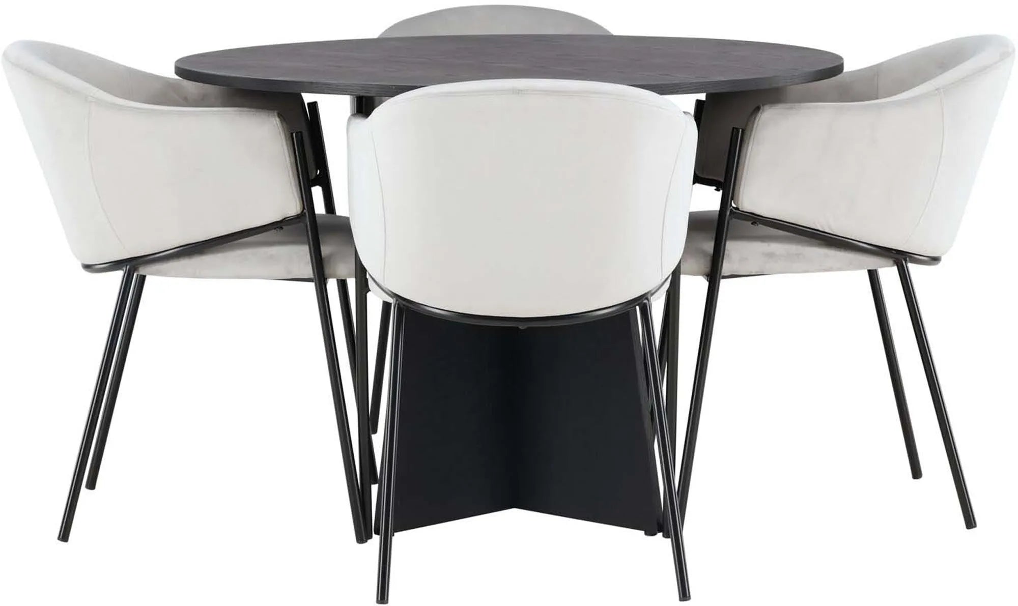 Elegantes Esszimmerset: Bootcut Tisch (110cm) & 4 Evelina Stühle in grauem Samt, stilvoll & komfortabel von Venture Home.