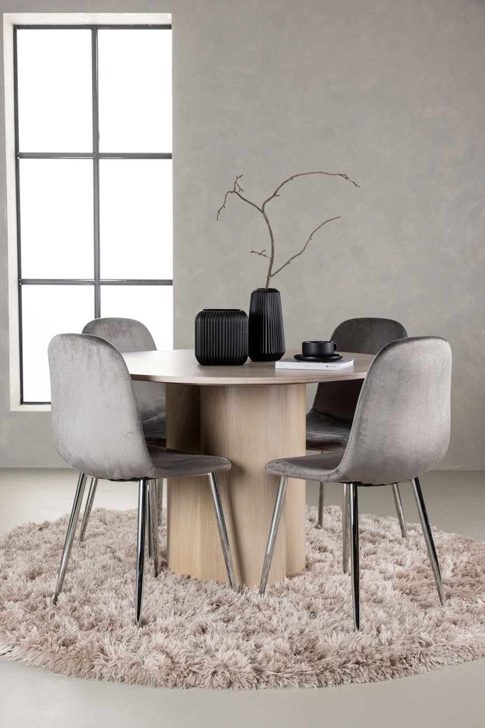 Olivia Esszimmerset + Eva ⌀110cm/4St. in Natur / Hellgrau /  Silber präsentiert im Onlineshop von KAQTU Design AG. Esszimmerset ist von Venture Home