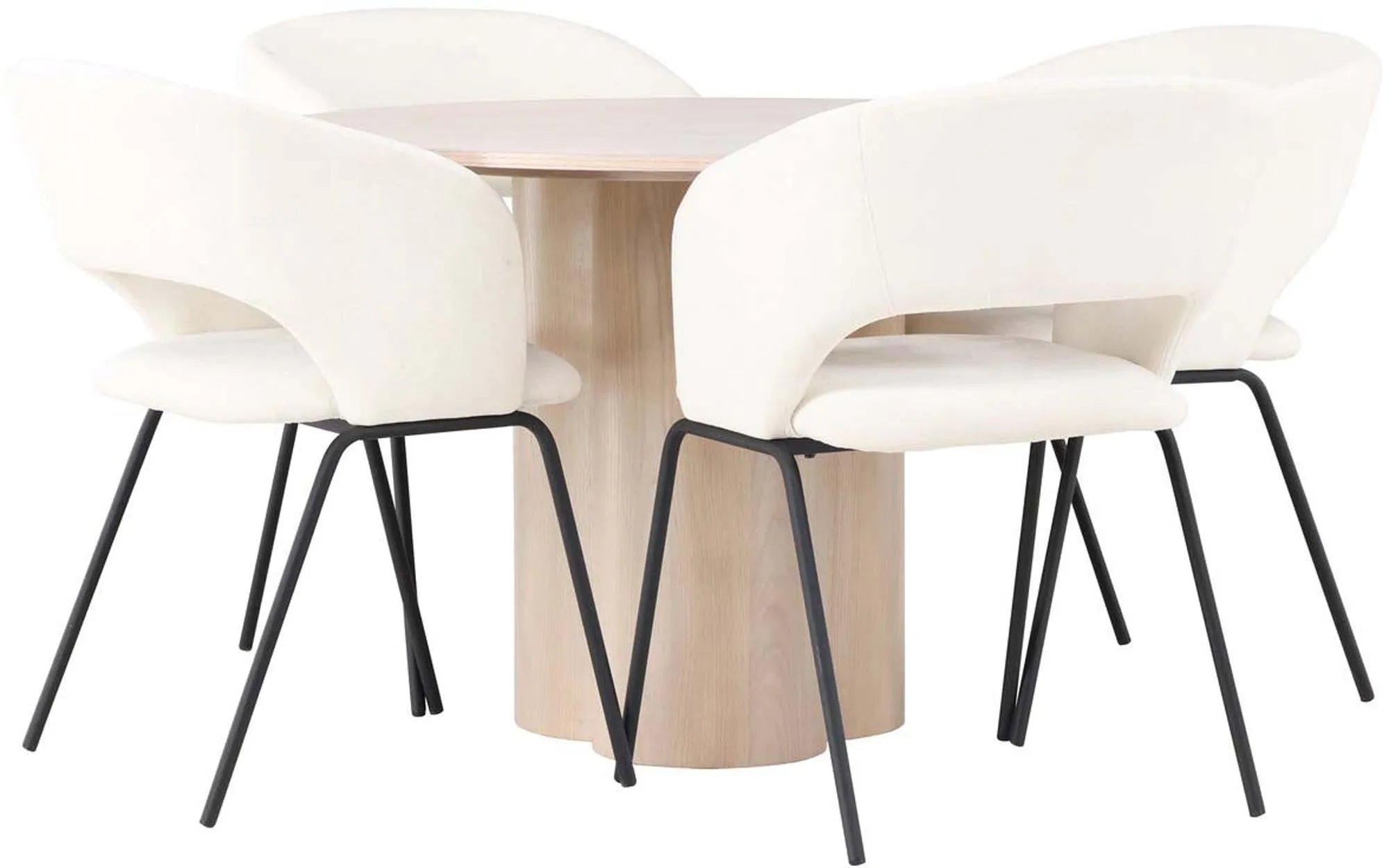 Elegantes Olivia Esszimmerset: Rund, 4 Stühle, skandinavische Ästhetik.