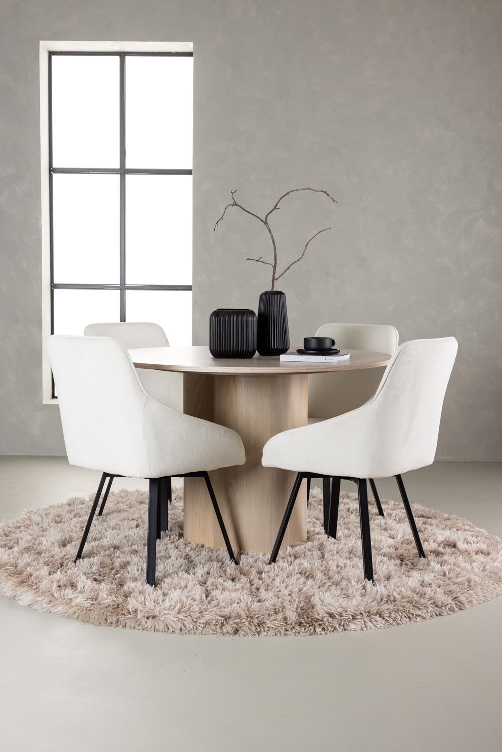 Olivia Esszimmerset + Rosie ⌀110cm/4St. in Natur / Beige / Schwarz präsentiert im Onlineshop von KAQTU Design AG. Esszimmerset ist von Venture Home