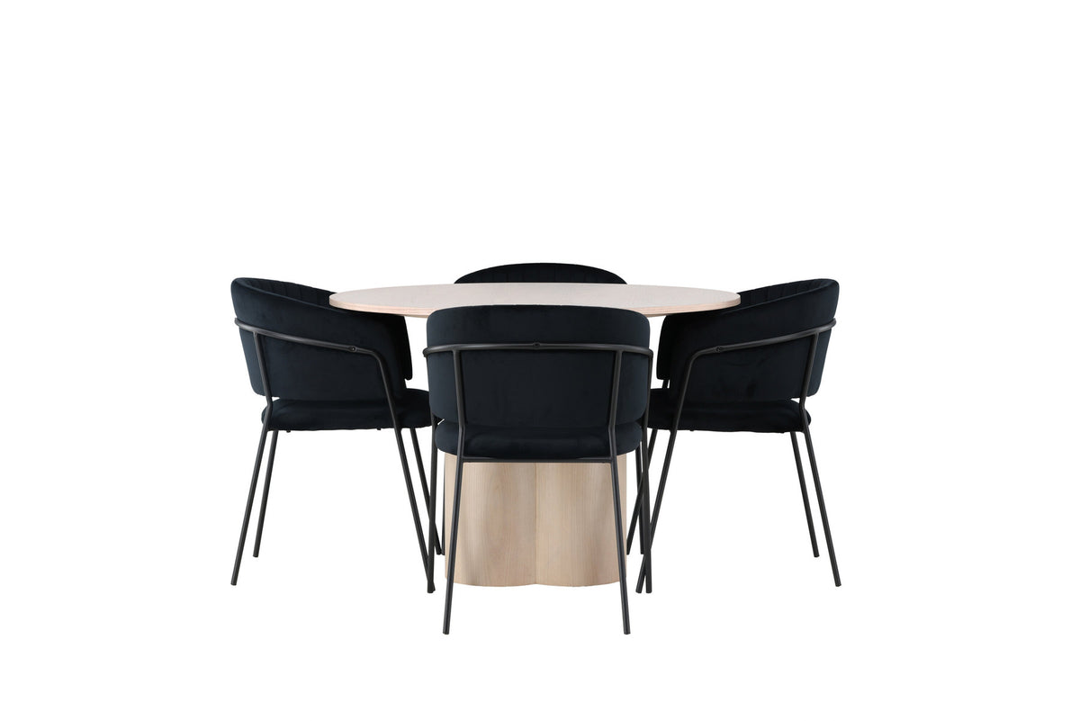 Olivia Esszimmerset + Selma ⌀110cm/4St. in Natur / Schwarz präsentiert im Onlineshop von KAQTU Design AG. Esszimmerset ist von Venture Home