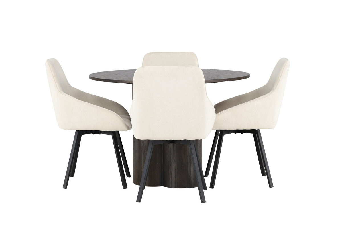 Olivia Esszimmerset + Rosie ⌀110cm/4St. in Braun / Beige / Schwarz präsentiert im Onlineshop von KAQTU Design AG. Esszimmerset ist von Venture Home
