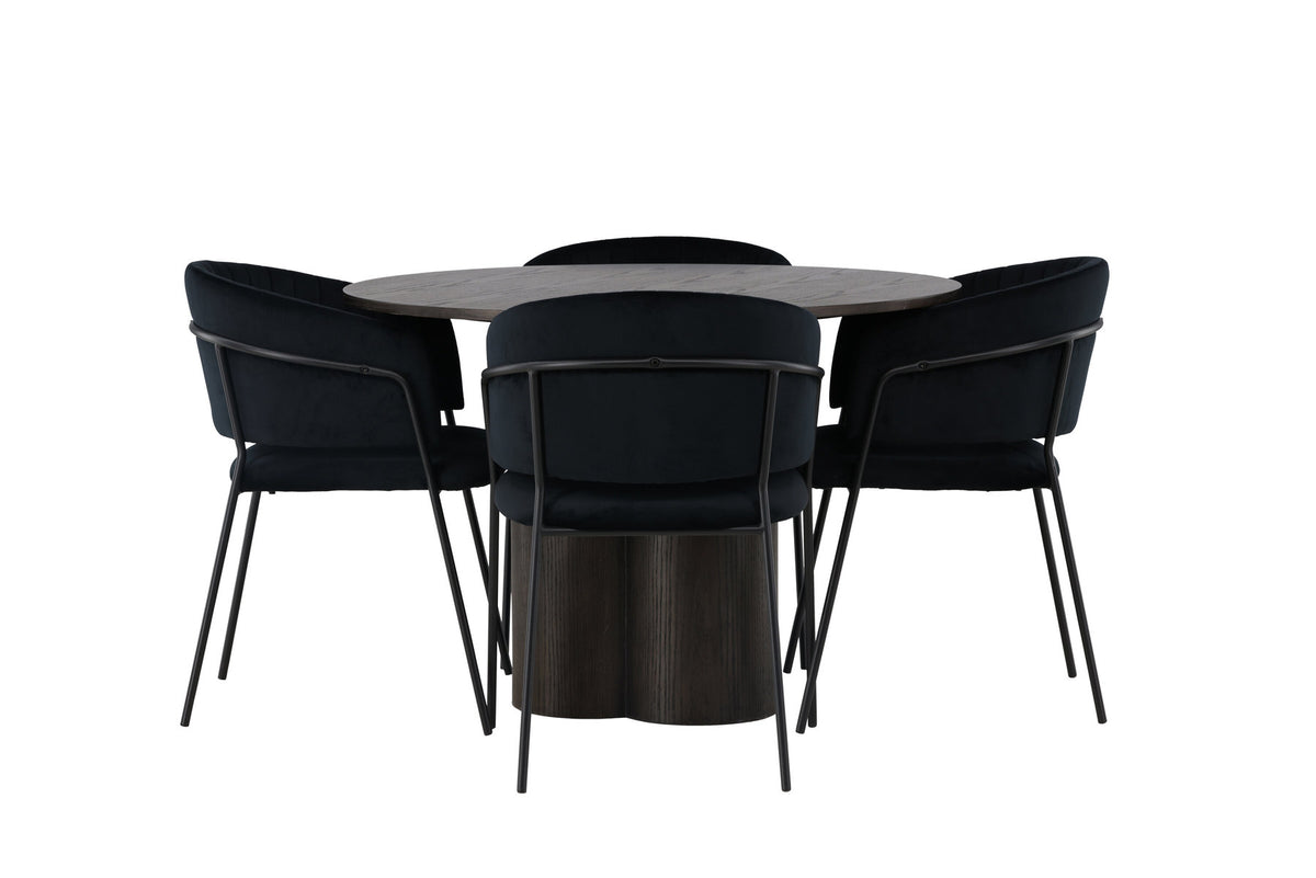 Olivia Esszimmerset + Selma ⌀110cm/4St. in Braun / Schwarz präsentiert im Onlineshop von KAQTU Design AG. Esszimmerset ist von Venture Home
