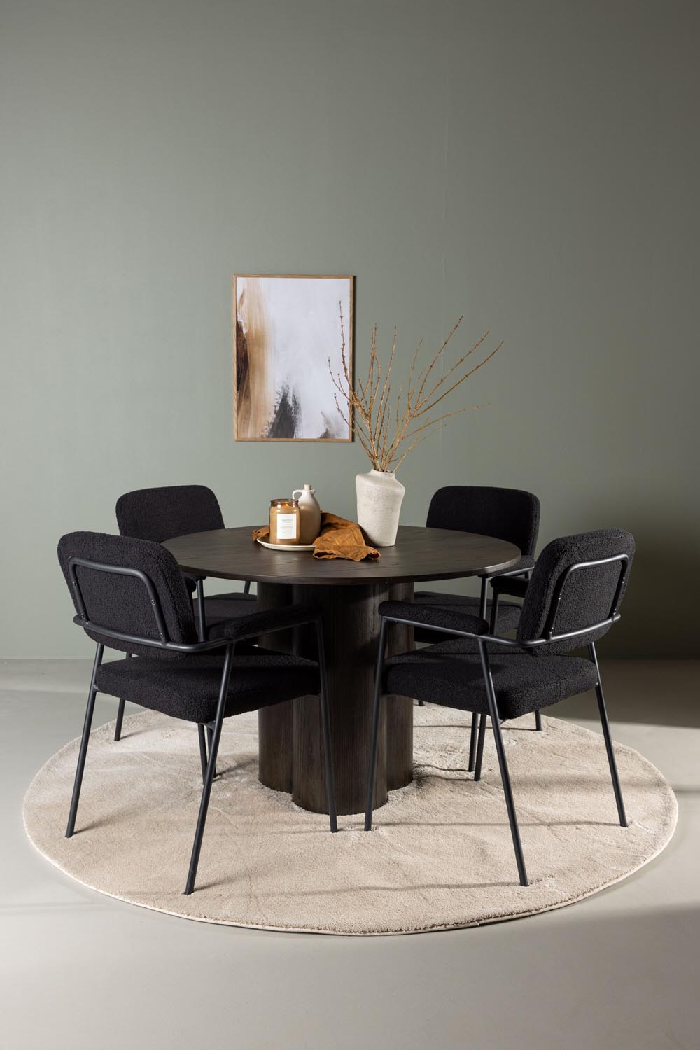 Olivia Esszimmerset + Yesterday ⌀110cm/4St. in Braun / Schwarz präsentiert im Onlineshop von KAQTU Design AG. Esszimmerset ist von Venture Home