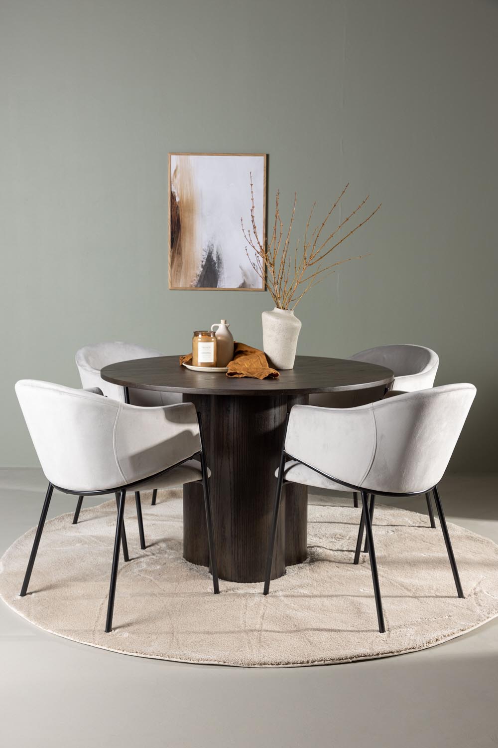 Olivia Esszimmerset + Evelina ⌀110cm/4St. in Schwarzgrau präsentiert im Onlineshop von KAQTU Design AG. Esszimmerset ist von Venture Home